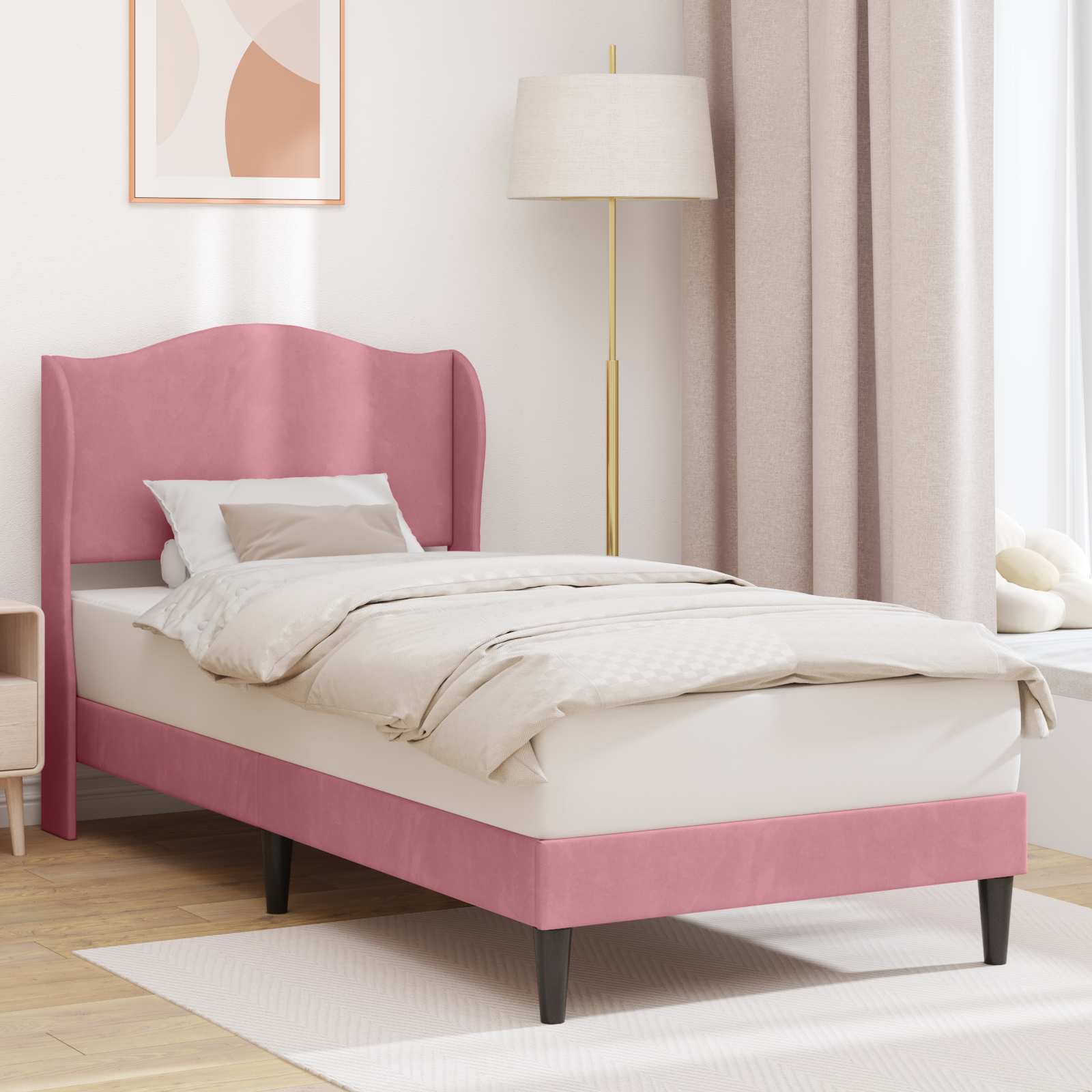 Struttura del letto con testiera Rosa 90 x 200 cm Velluto | homemem39