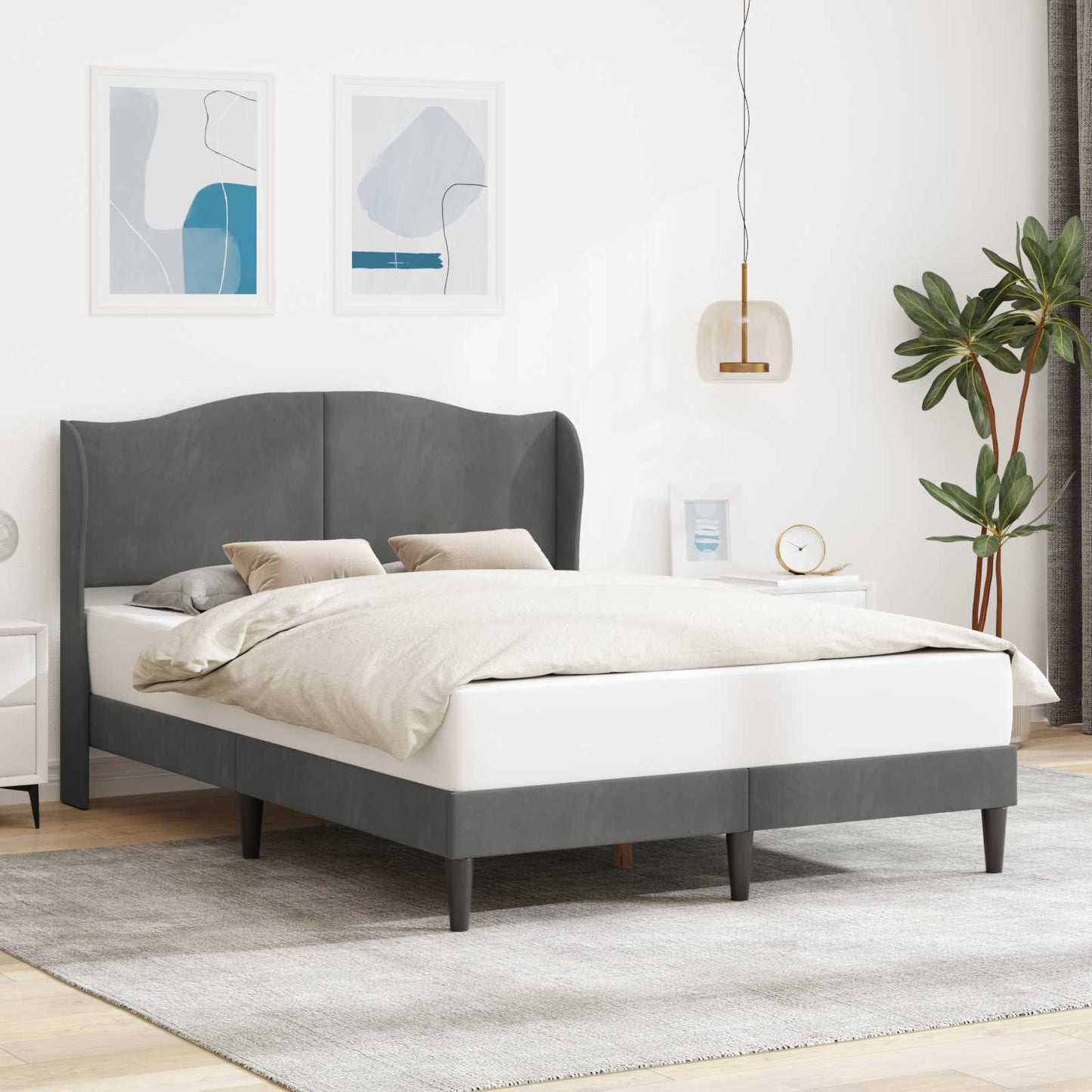 Struttura del letto Grigio Scuro 160 x 200 cm Velluto | homemem39