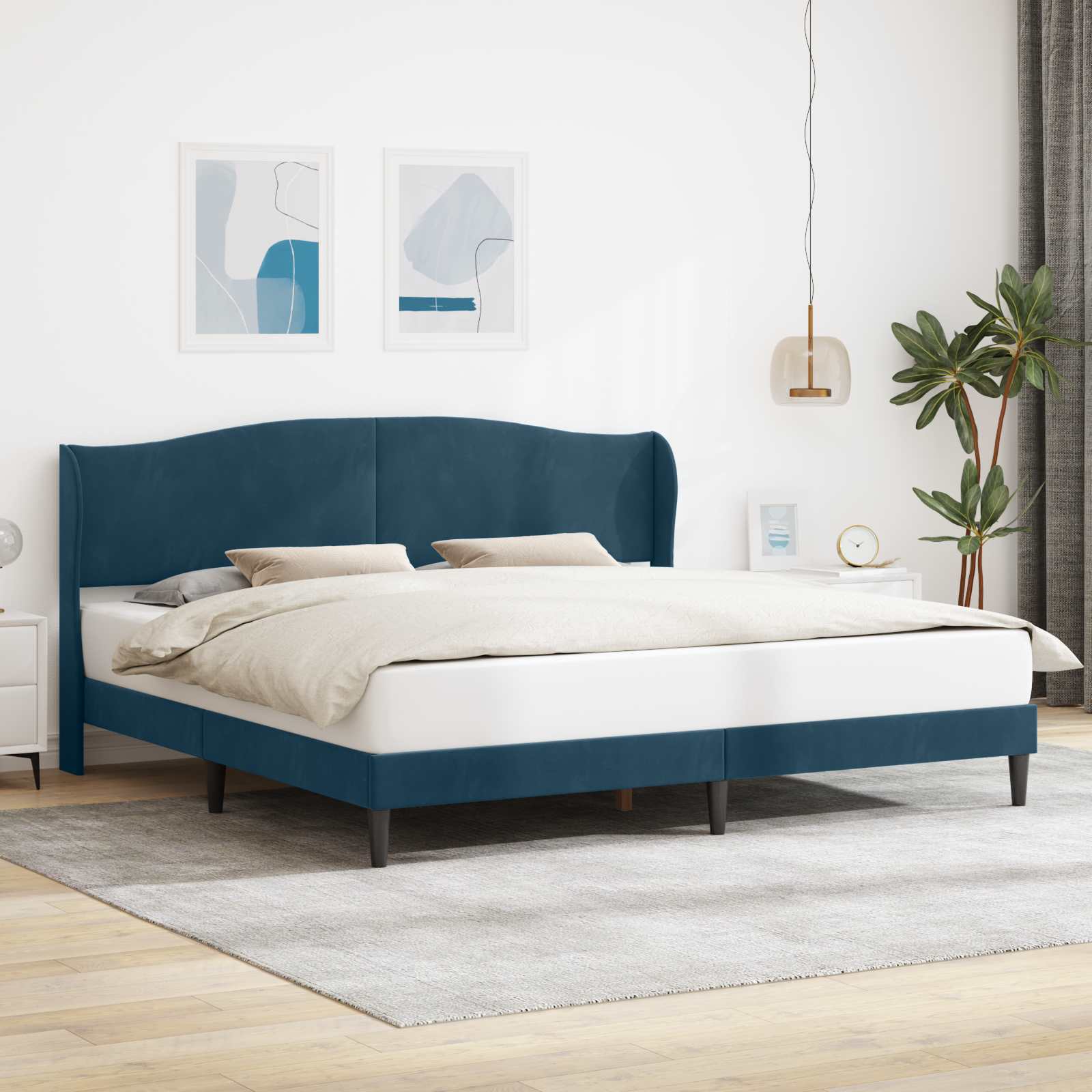 Struttura del letto con testiera Blu 200 x 200 cm Velluto | homemem39