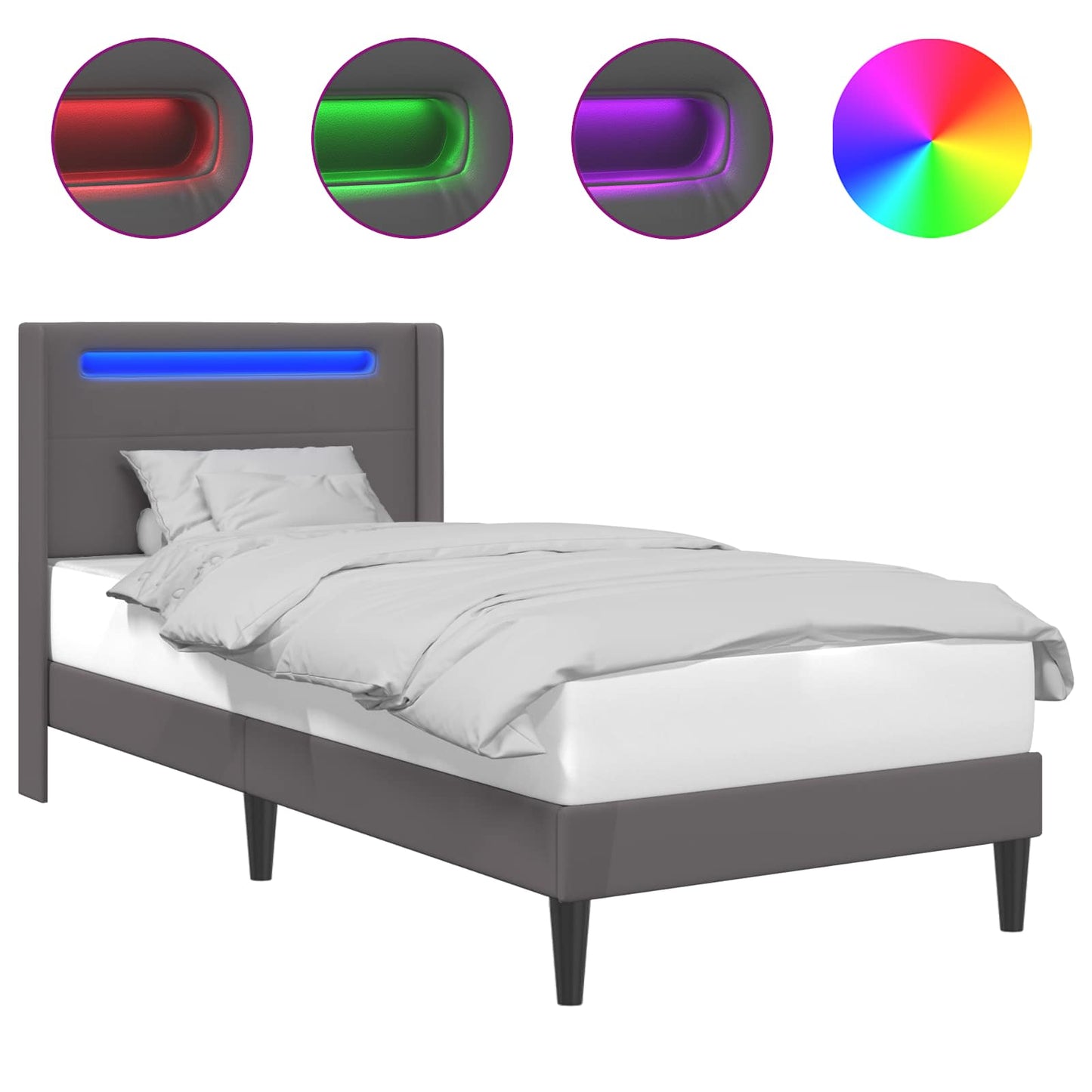 Struttura del letto con testiera Grigio 90 x 190 cm Similpelle | homemem39