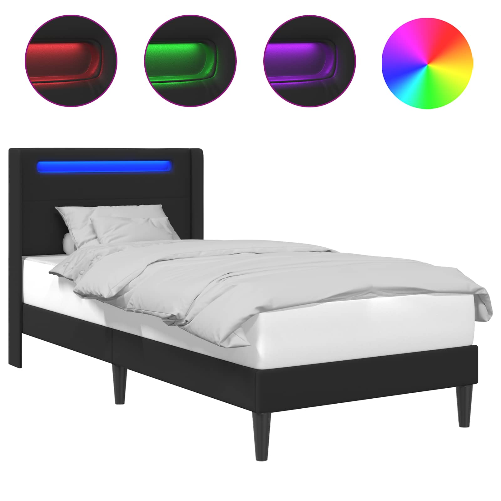 Struttura del letto con strisce LED Nero 90 x 190 cm Similpelle | homemem39