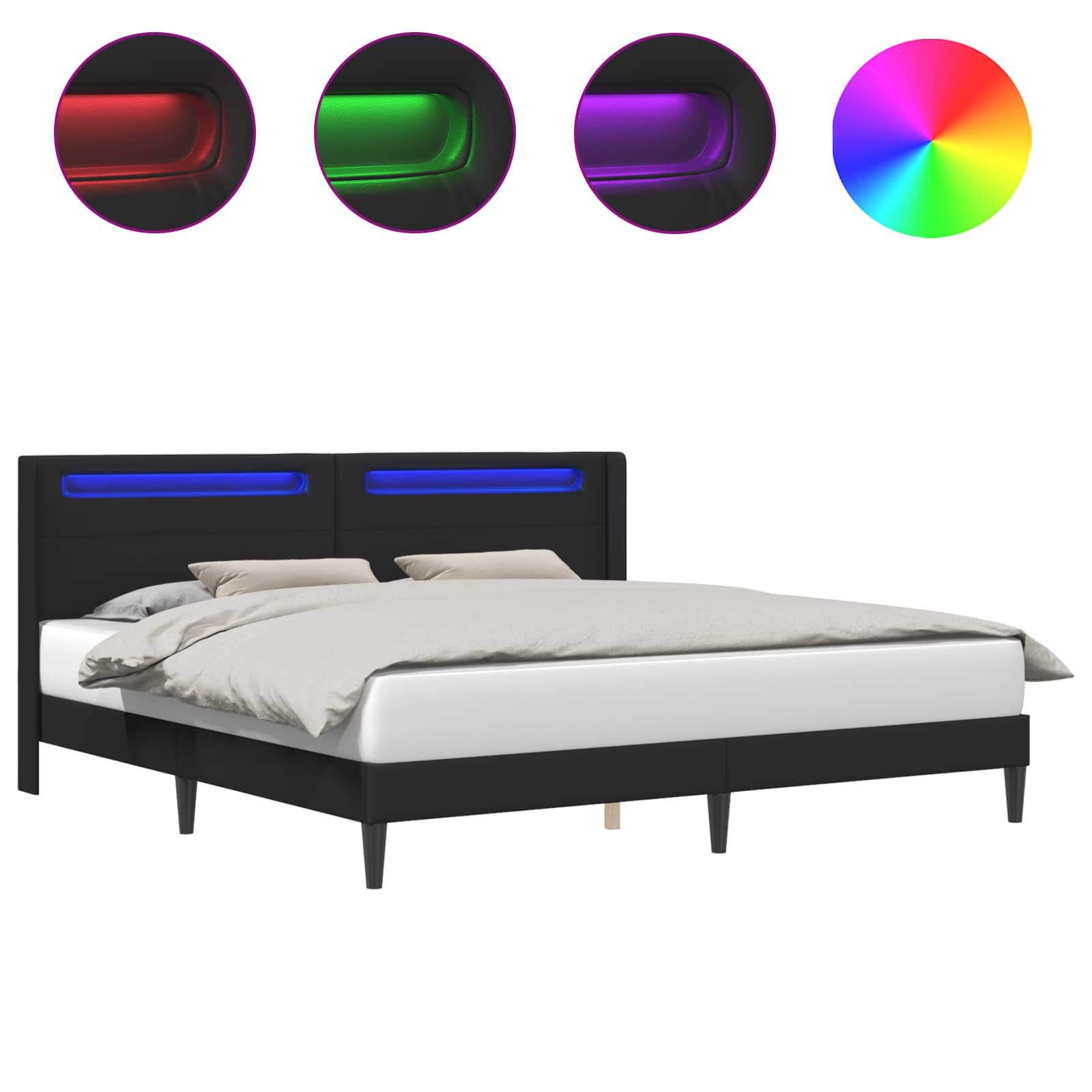 Struttura del letto con strisce LED Nero 200 x200 cm Similpelle | homemem39