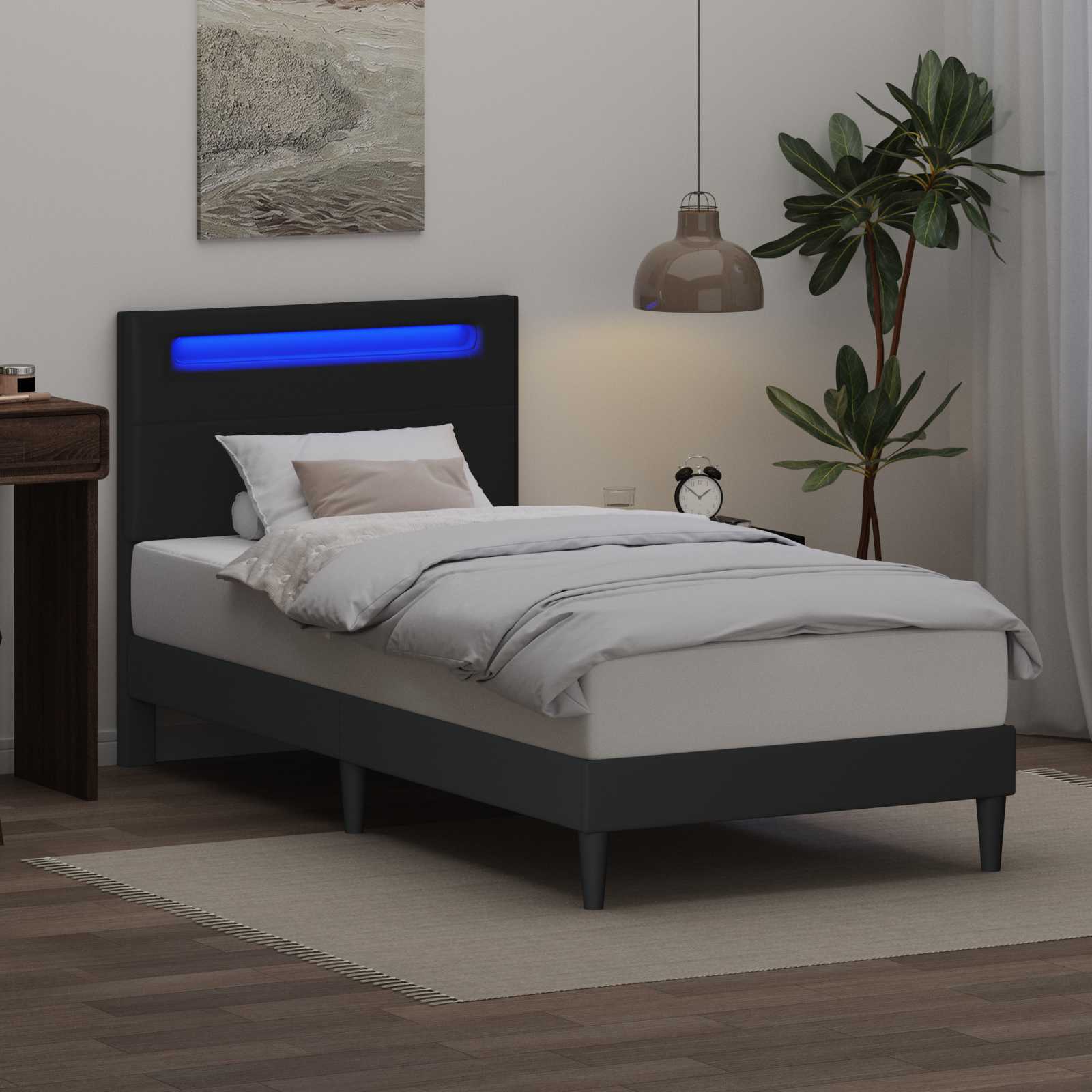 Struttura del letto con strisce LED Nero 80 x 200 cm Similpelle | homemem39