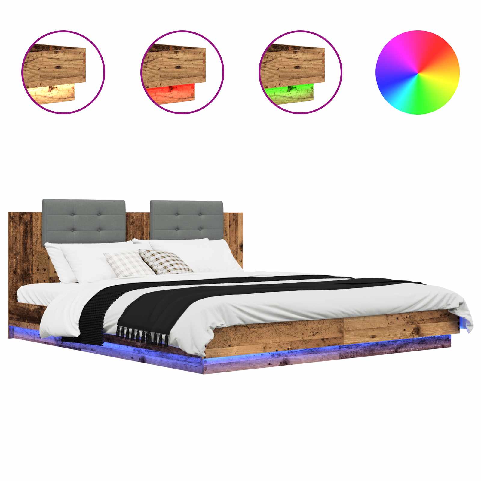 Struttura letto con testata Legno vecchio 200 x 200 cm | homemem39