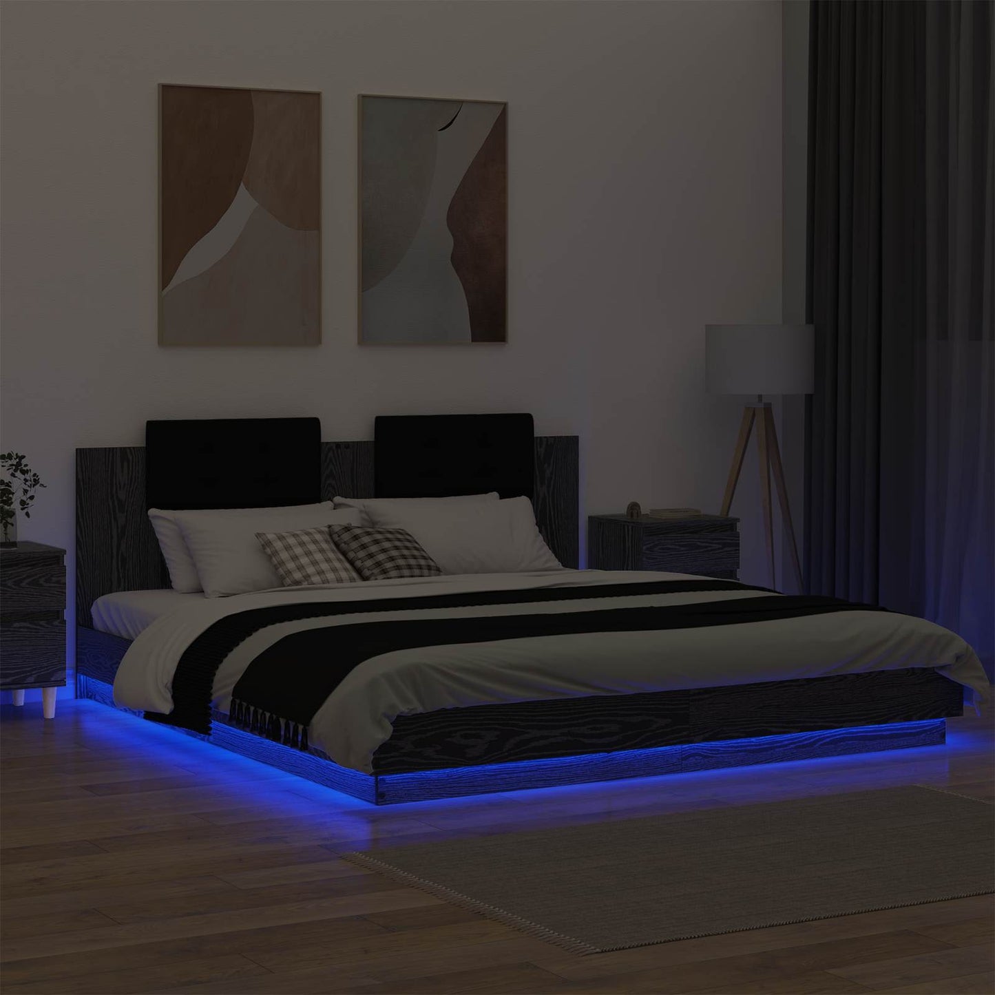 Struttura letto con testata Rovere Nero 200 x 200 cm | homemem39