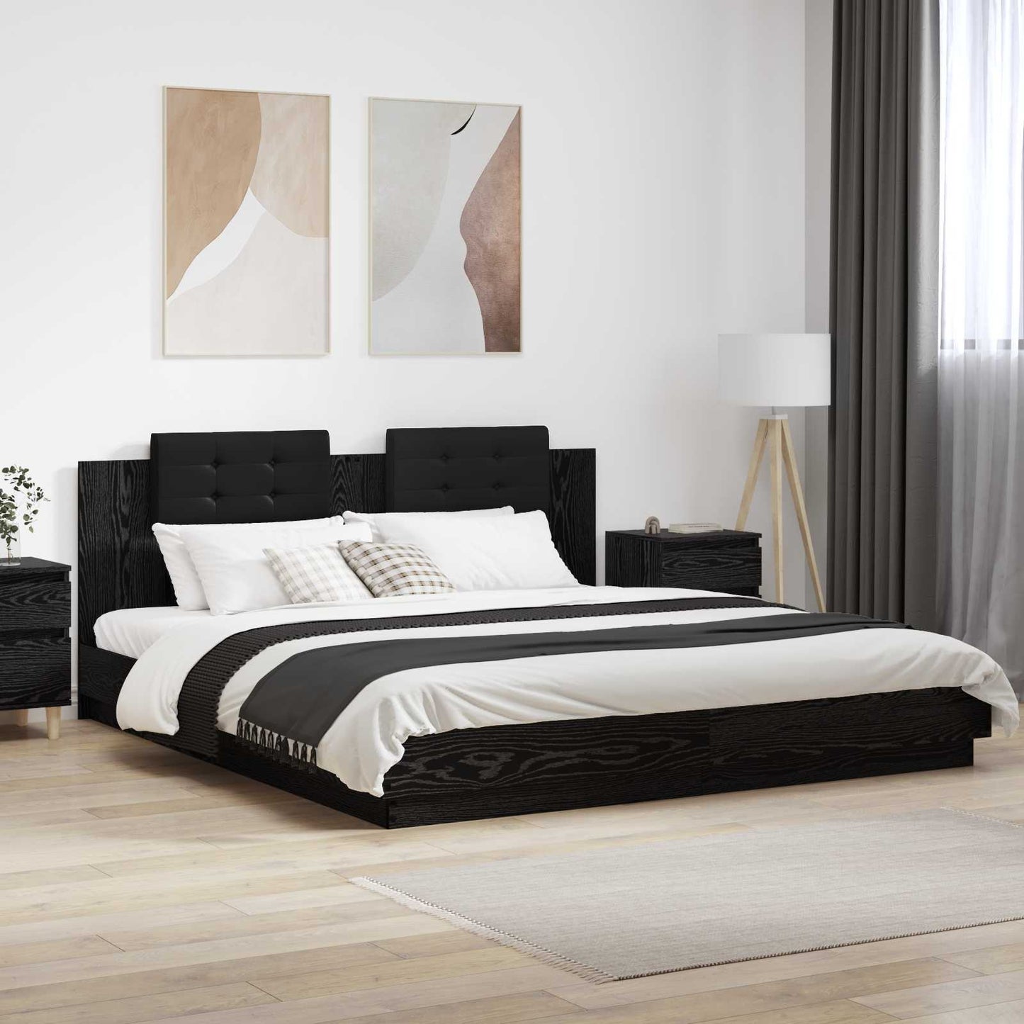 Struttura letto con testata Rovere Nero 200 x 200 cm | homemem39