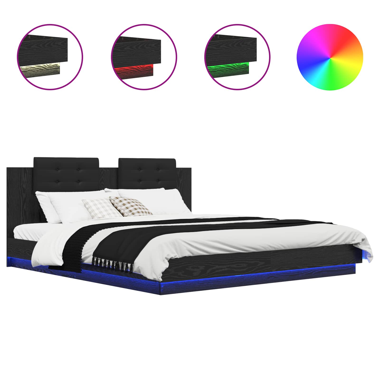 Struttura letto con testata Rovere Nero 200 x 200 cm | homemem39
