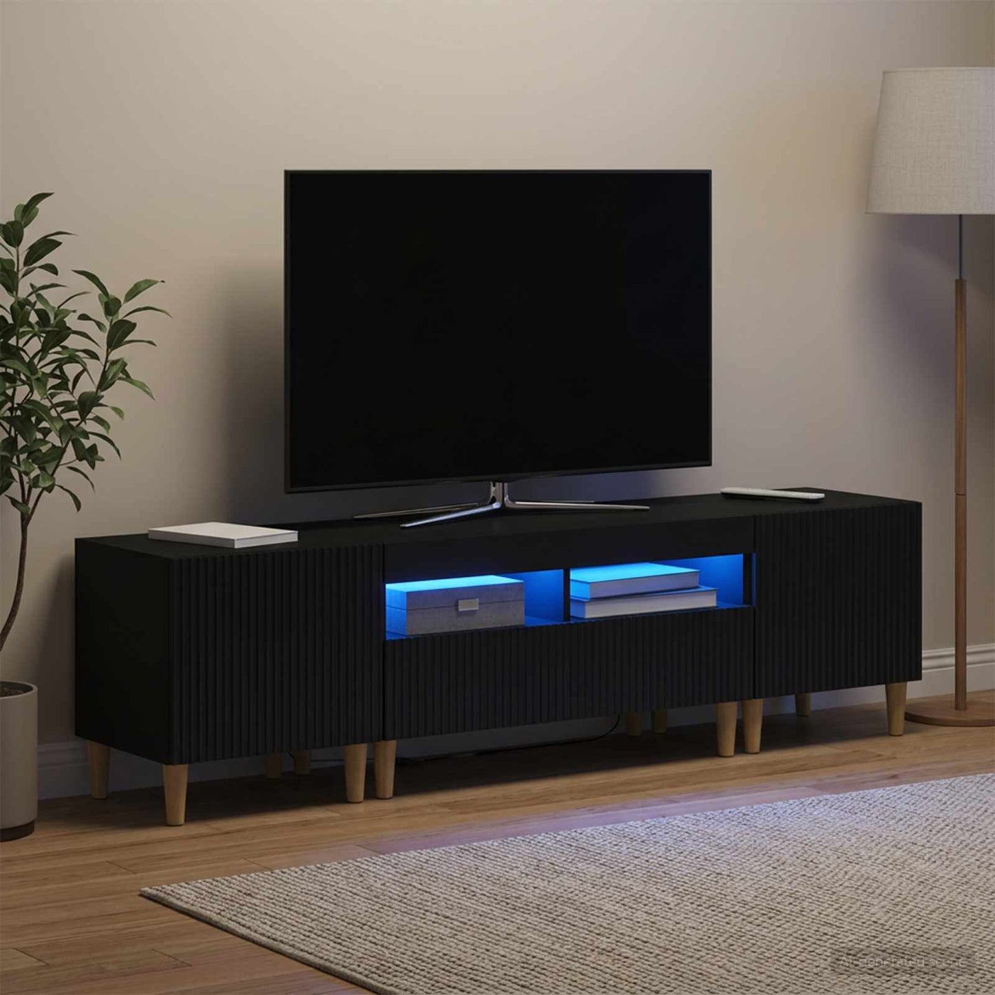 Mobile TV LED a 5 pezzi Nero Legno ingegnerizzato