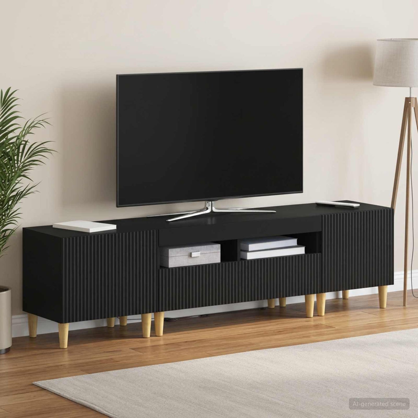 Mobile TV LED a 5 pezzi Nero Legno ingegnerizzato
