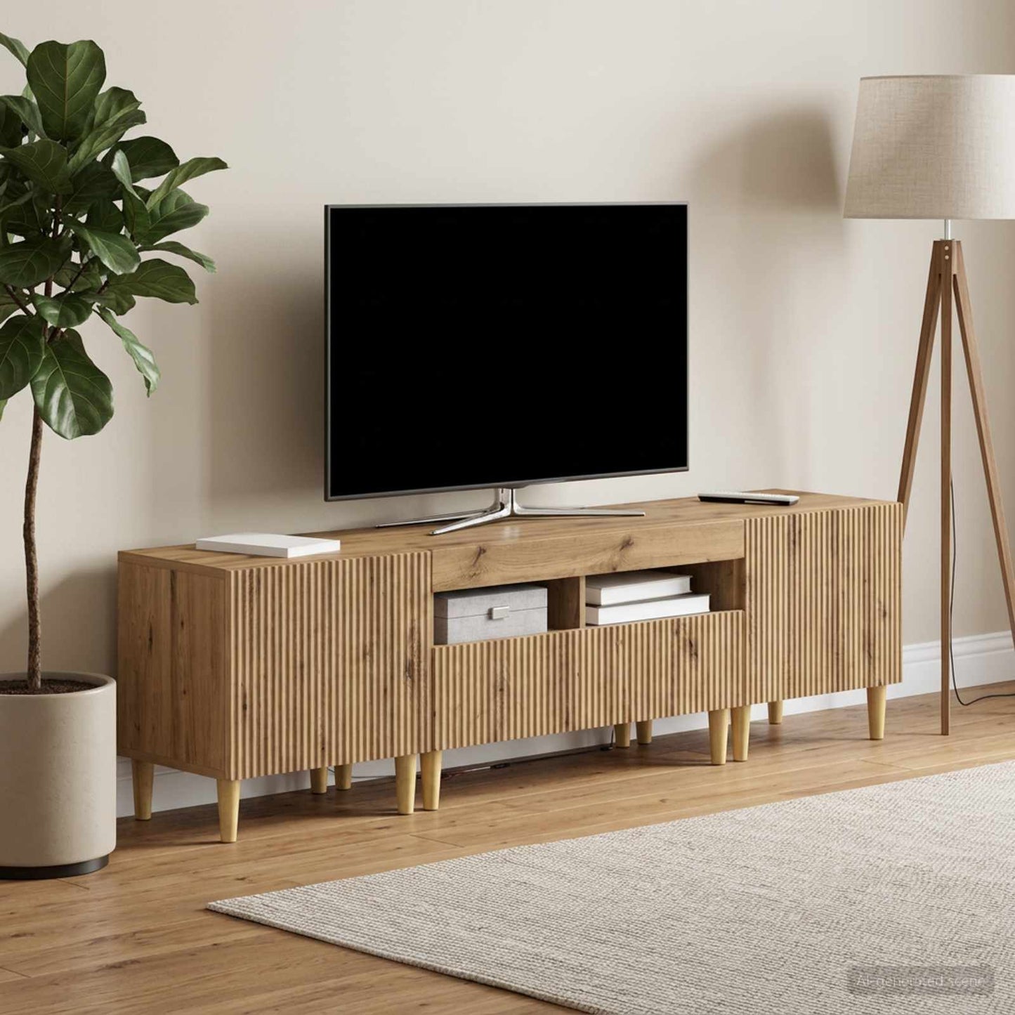 Mobile TV LED a 5 pezzi Rovere Artigianale Legno ingegnerizzato