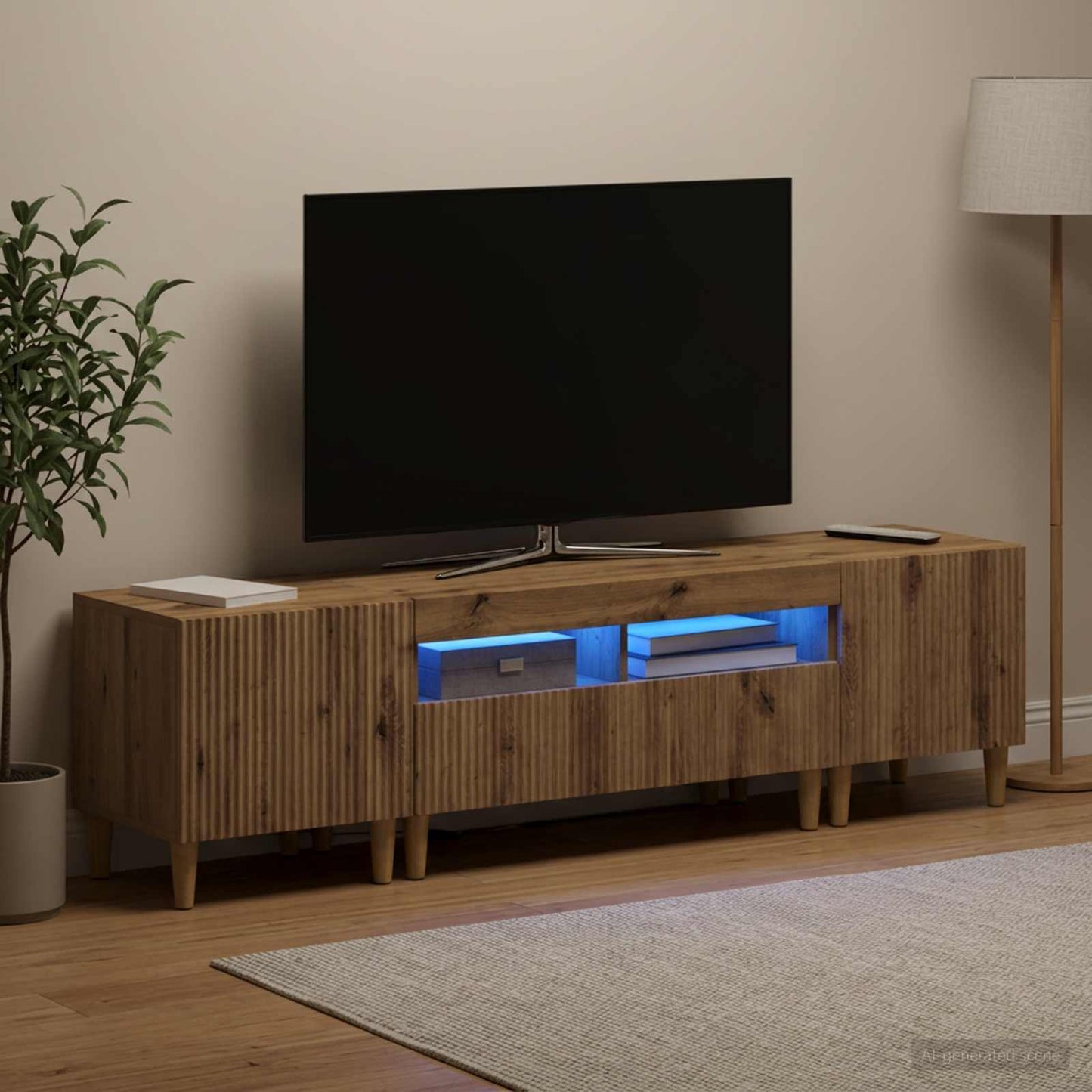 Mobile TV LED a 5 pezzi Rovere Artigianale Legno ingegnerizzato