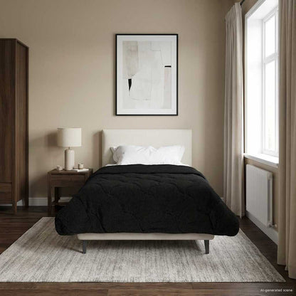Duvet Estivo Nero 140 x 220 cm Microfibra e Fleece Teddy | homemem39