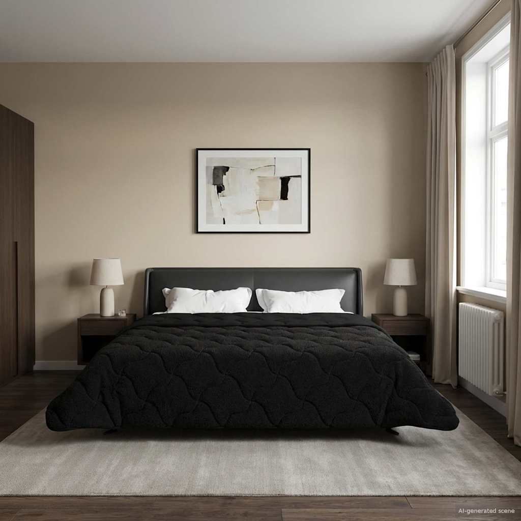 Duvet Estivo Nero 220 x 260 cm Microfibra e Fleece Teddy | homemem39