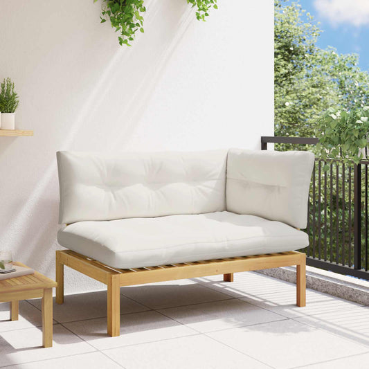 Unità Divano Angolare Acacia Chiaro e Bianco Crema