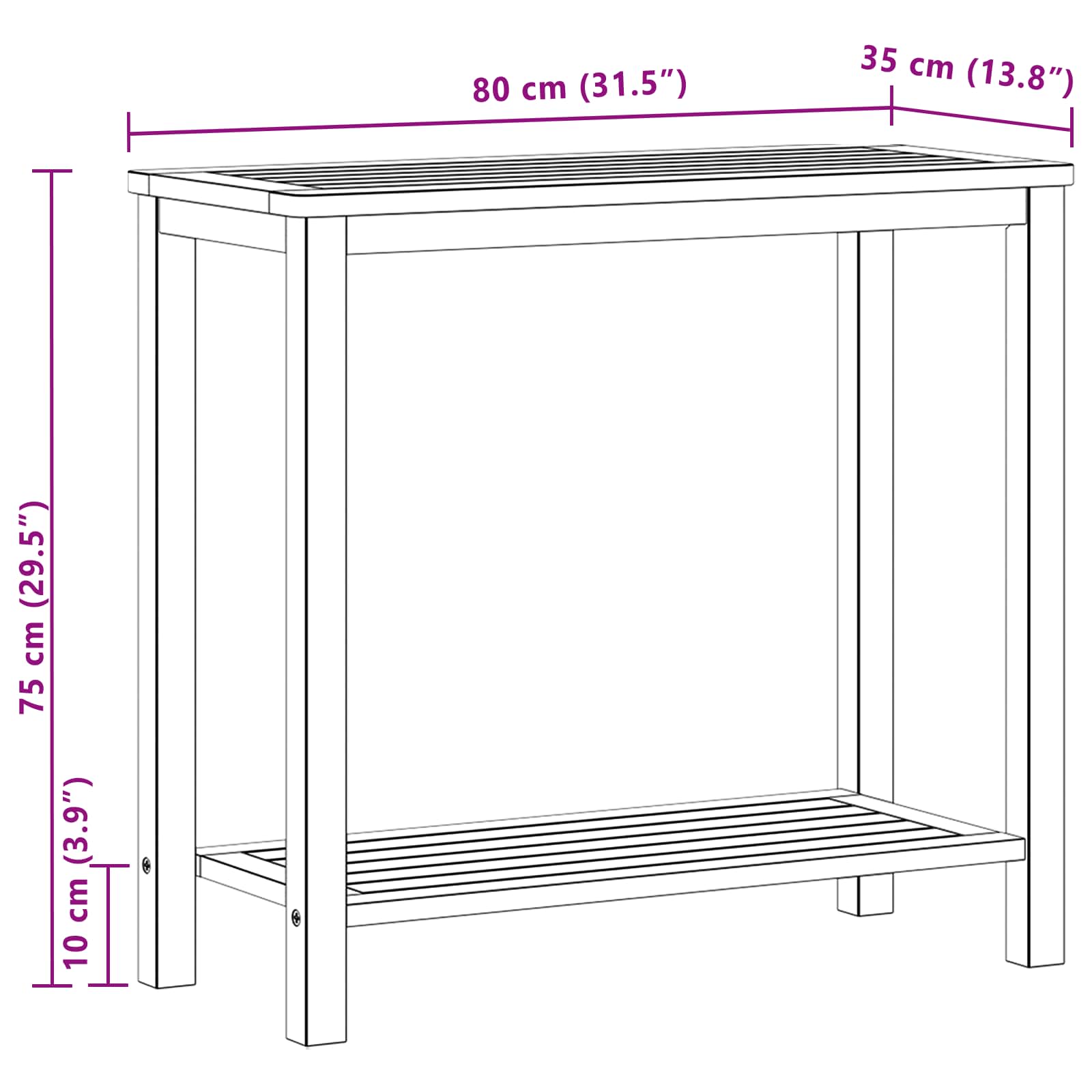 Tavolo consolle da giardino Acacia chiaro 80 x 35 x 75 cm | homemem39