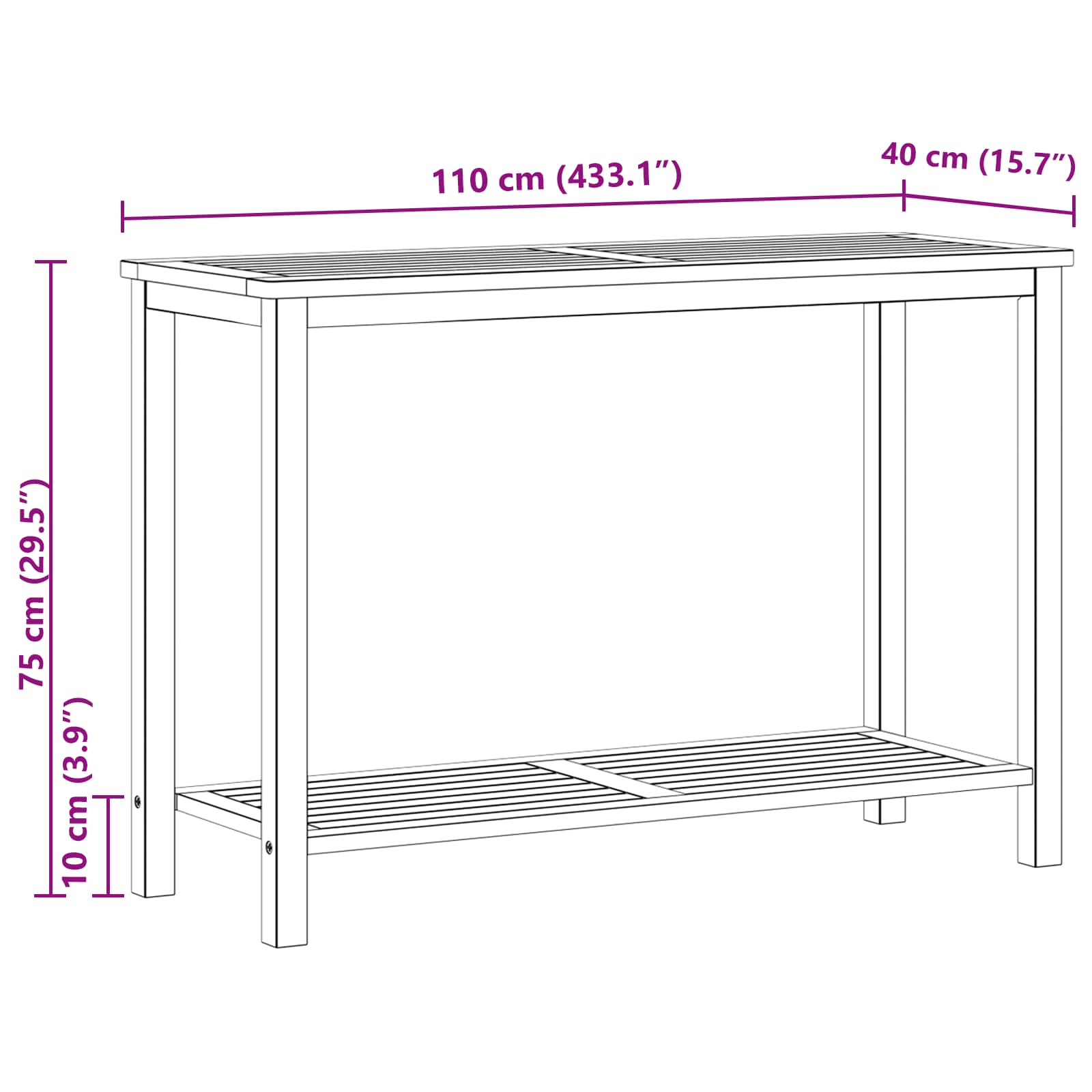 Tavolo consolle da giardino Acacia chiaro 110 x 40 x 75 cm | homemem39