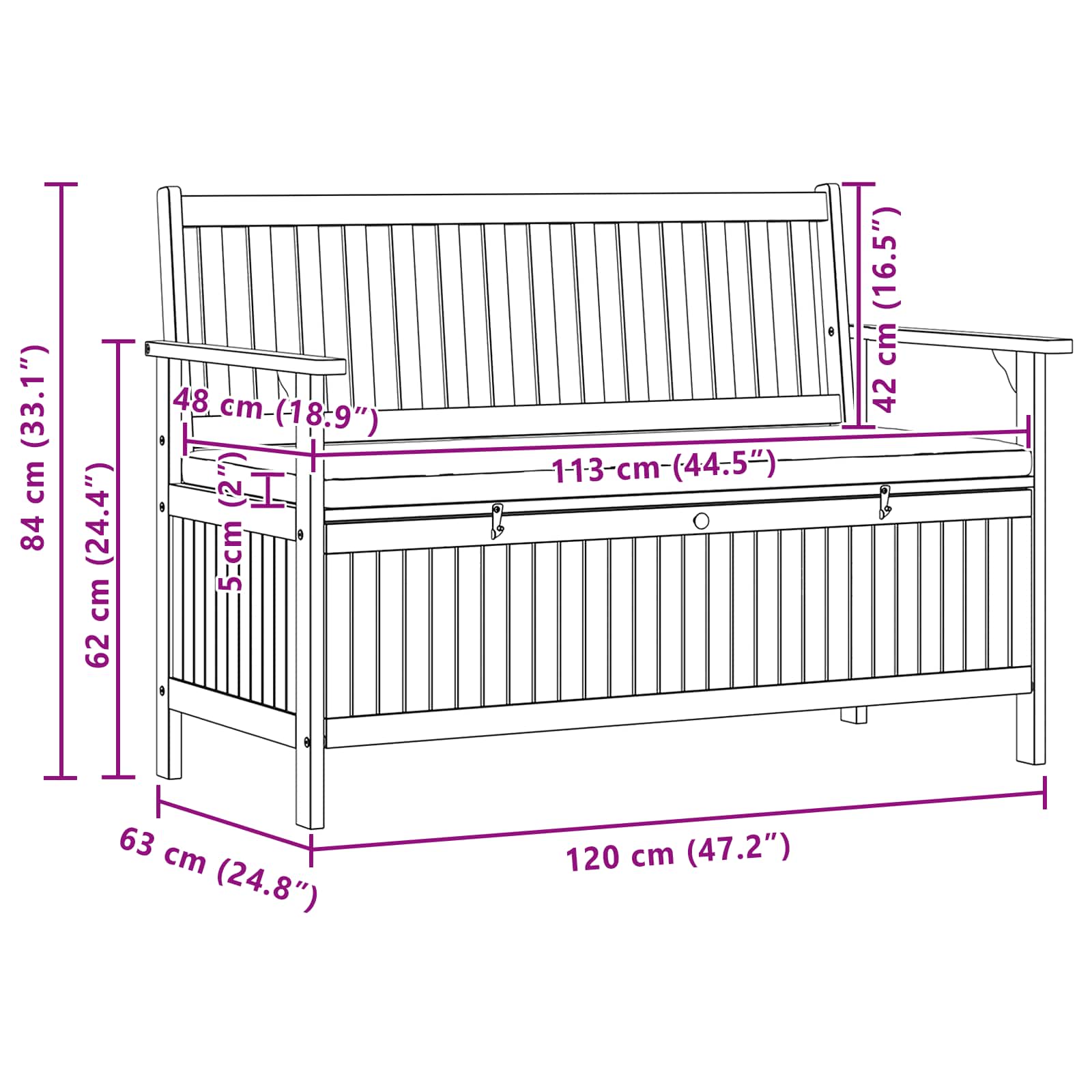 Panchina con contenitore con cuscino con porta 120 x 63 x 84 cm | homemem39