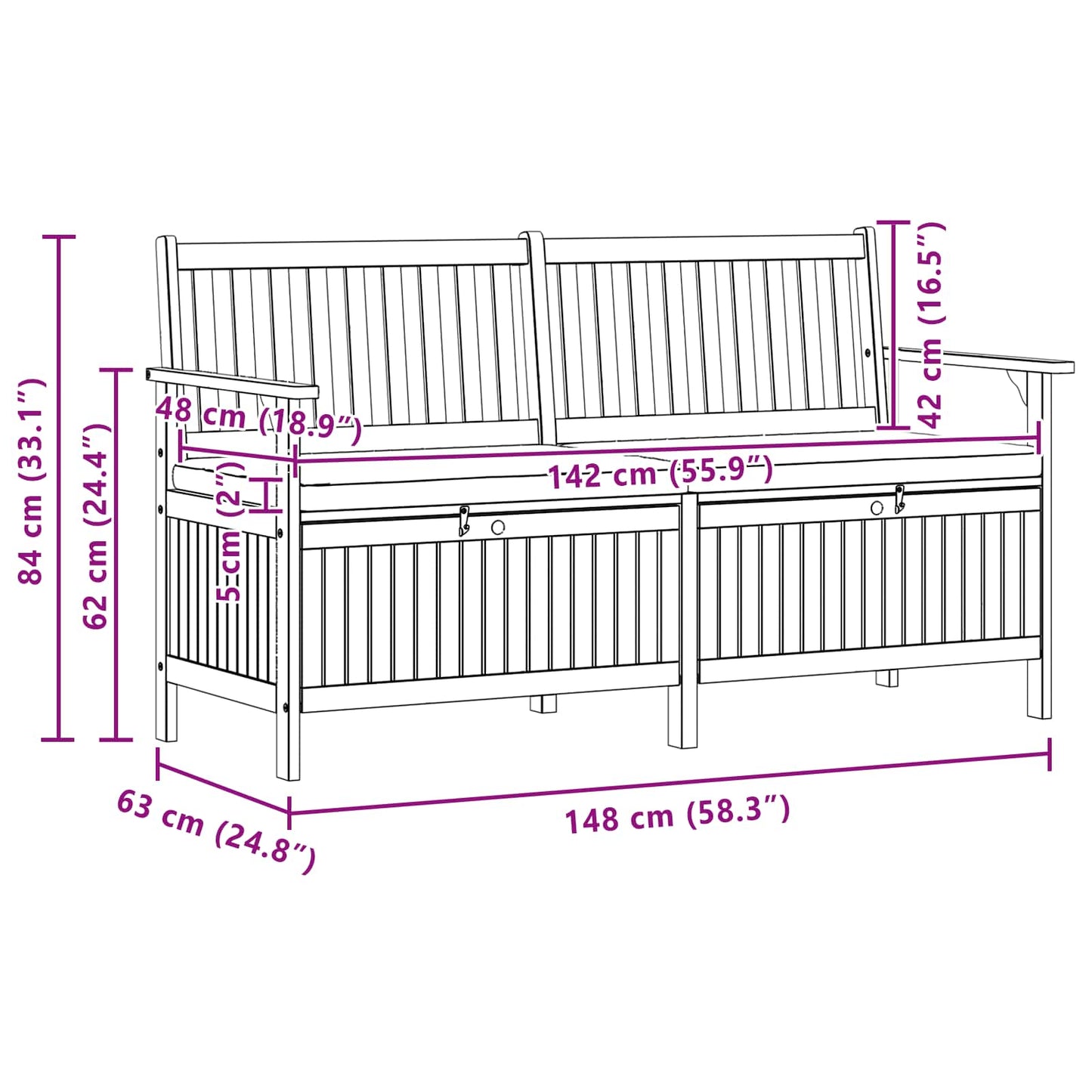 Panchina con contenitore 148 x 63 x 84 cm Acacia Solido | homemem39