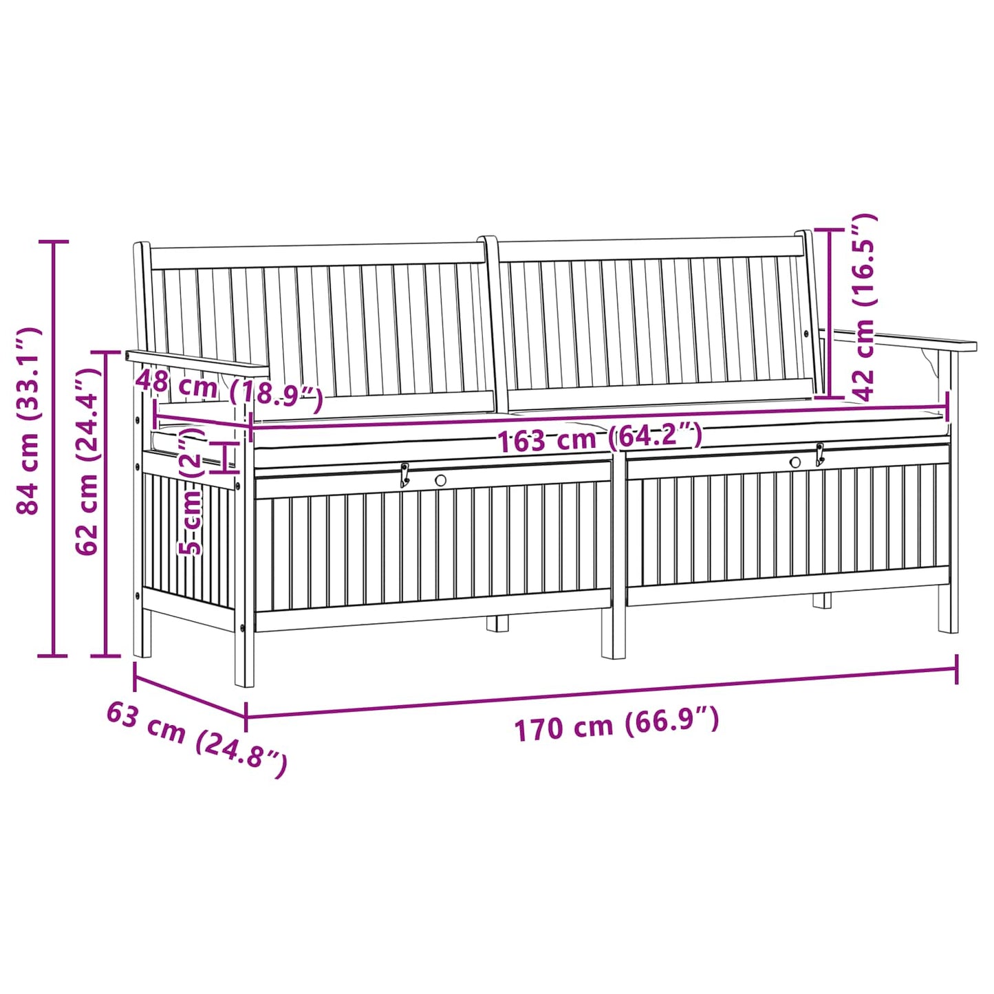 Panchina con contenitore 170 x 63 x 84 cm Acacia Solido | homemem39