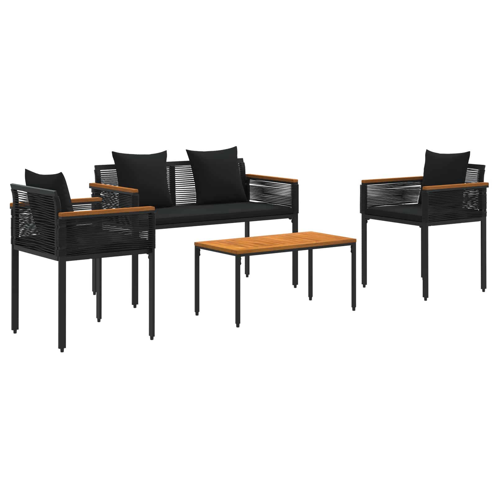 Set di Mobili da Esterno con cuscino 4 pcs Nero polyrattan | homemem39