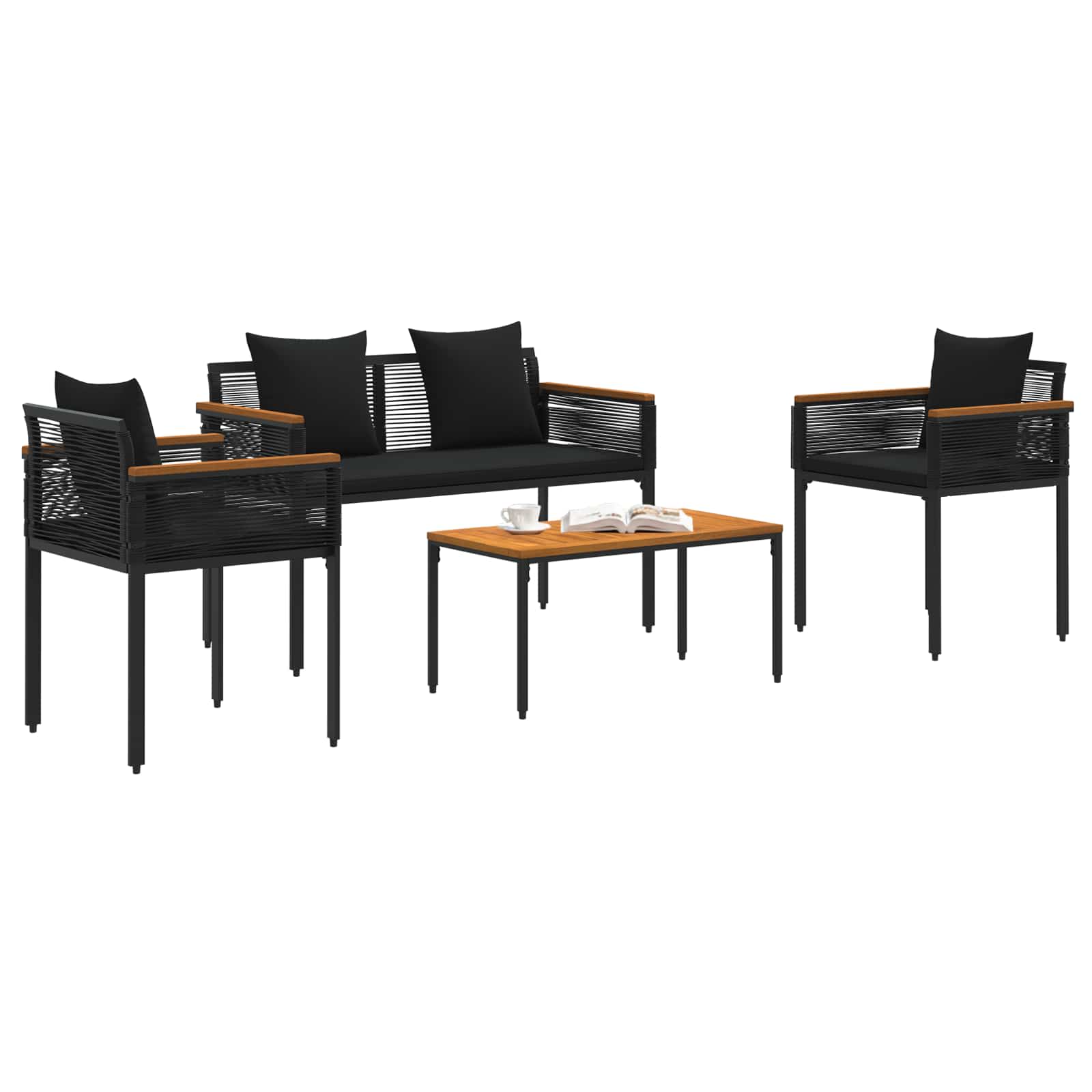 Set di Mobili da Esterno con cuscino 4 pcs Nero polyrattan | homemem39