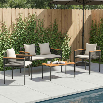 Set di Mobili da Esterno Nero e Bianco Crema polyrattan | homemem39