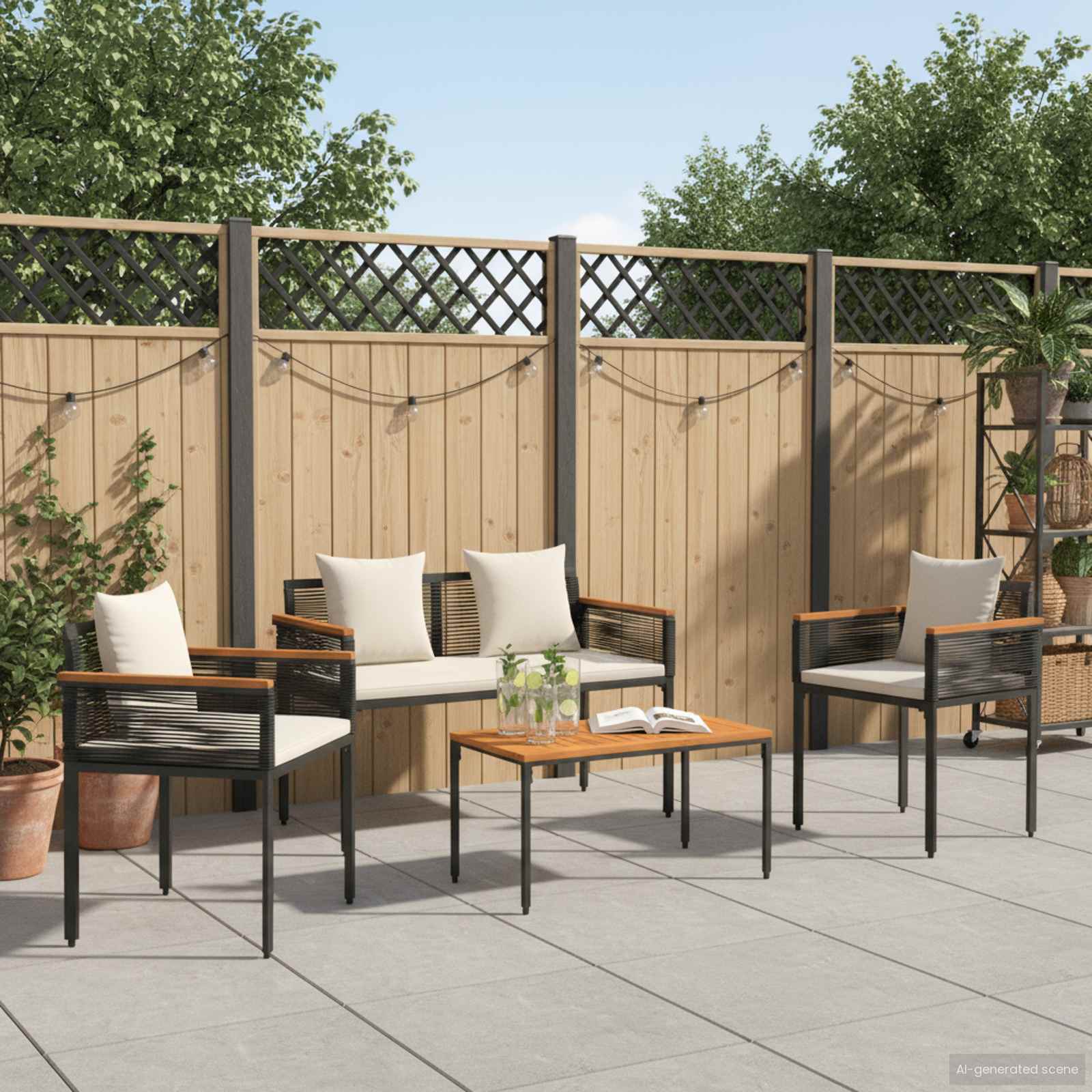 Set di Mobili da Esterno Nero e Bianco Crema polyrattan | homemem39