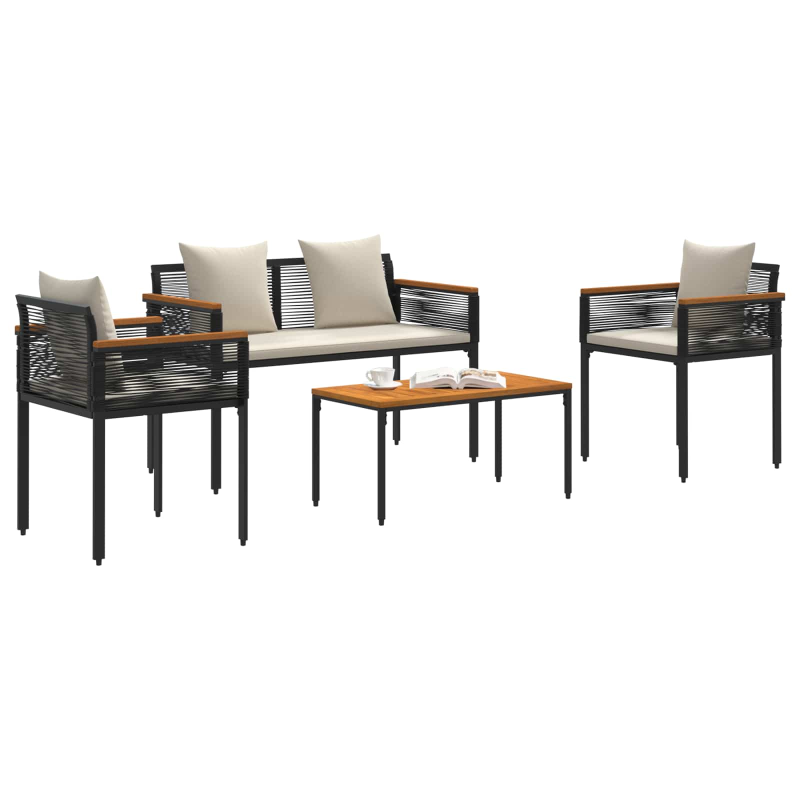 Set di Mobili da Esterno Nero e Bianco Crema polyrattan | homemem39