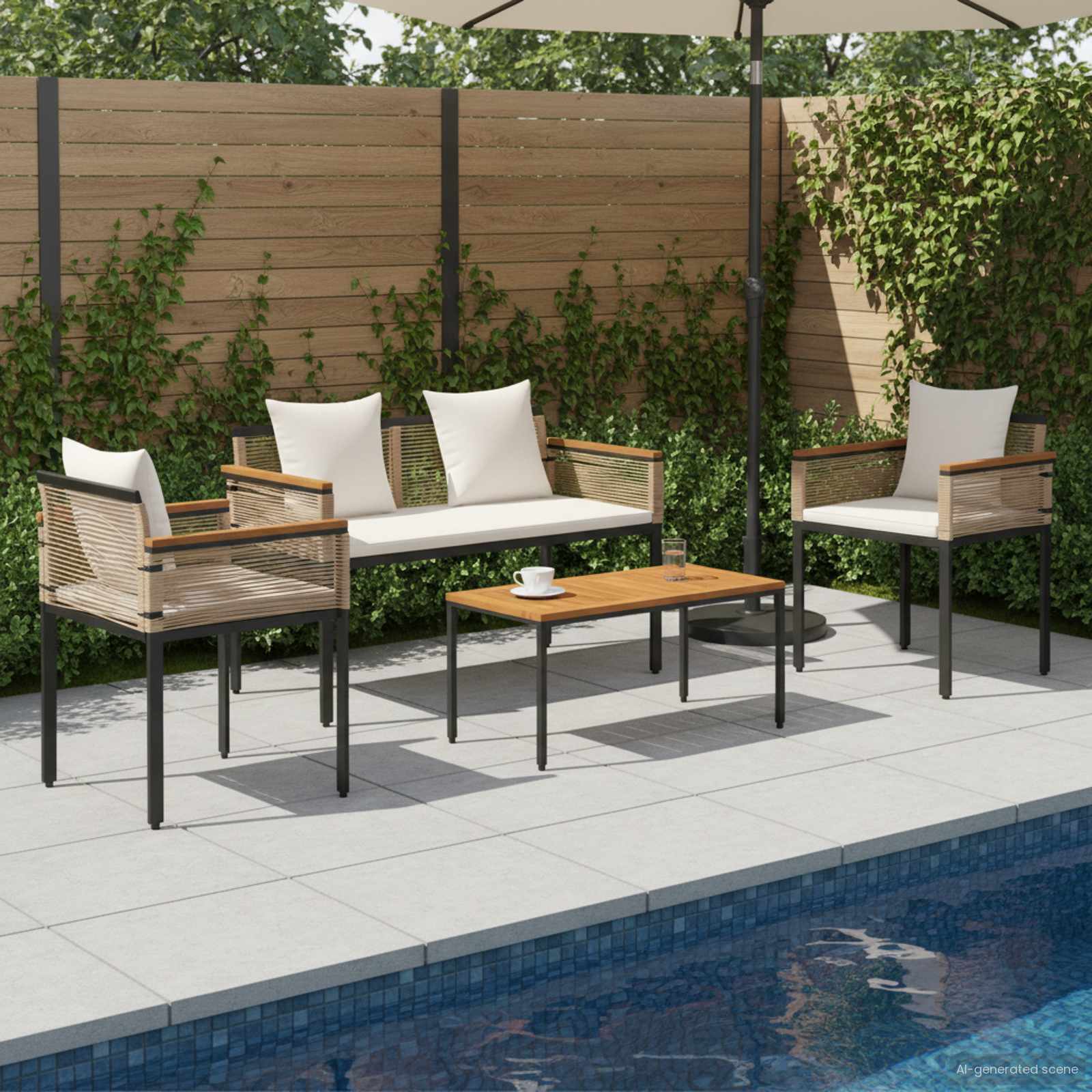 Set di Mobili da Esterno Beige e Bianco Crema polyrattan | homemem39