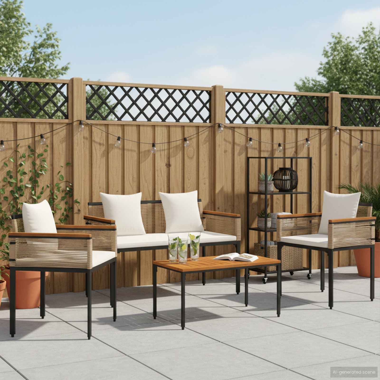 Set di Mobili da Esterno Beige e Bianco Crema polyrattan | homemem39