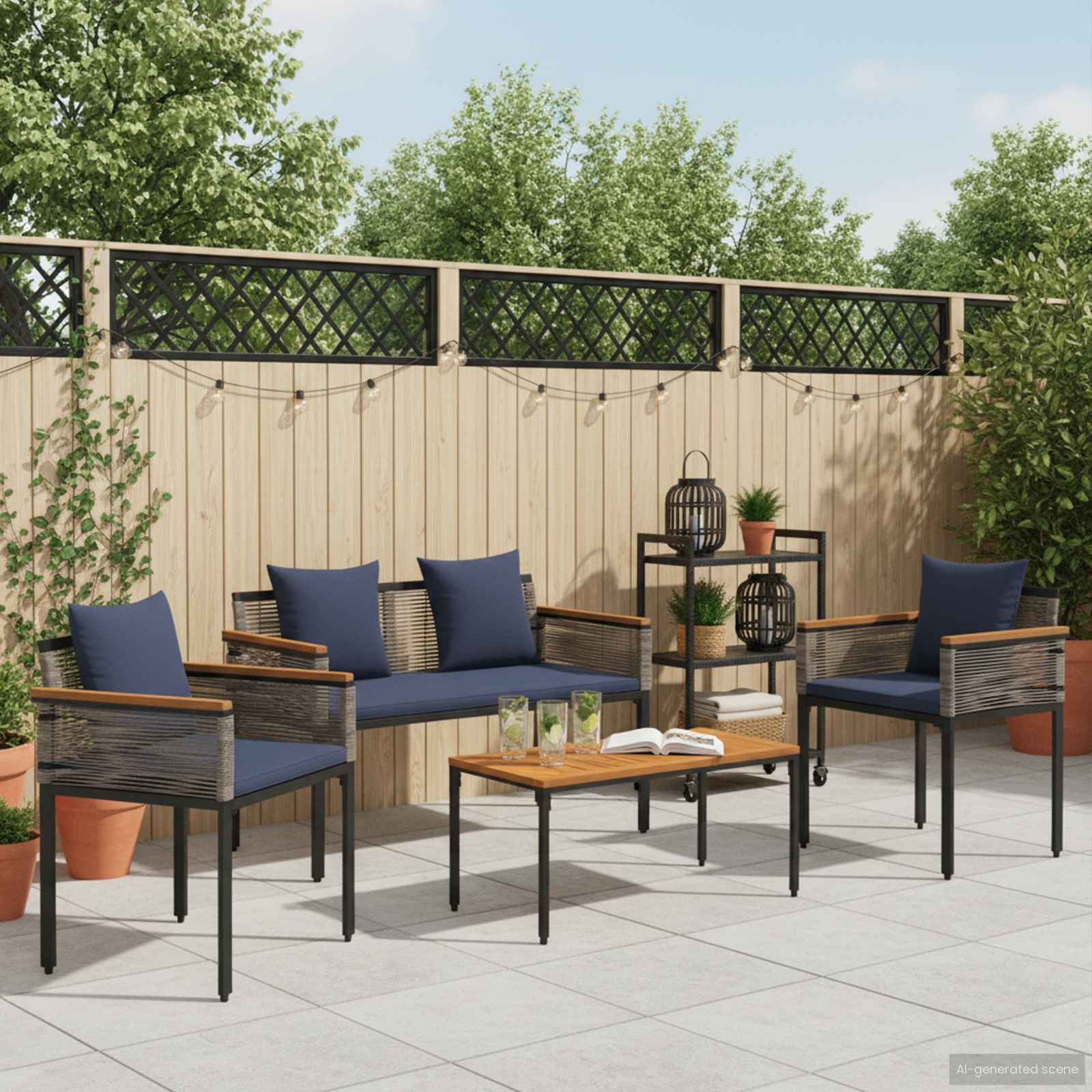 Set di Mobili da Esterno Grigio e Blu Navy polyrattan | homemem39