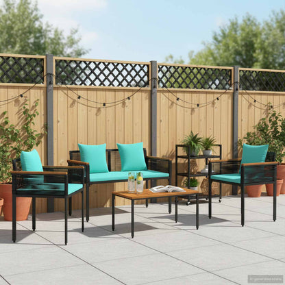Set di Mobili da Esterno con cuscino Nero e Turchese polyrattan | homemem39