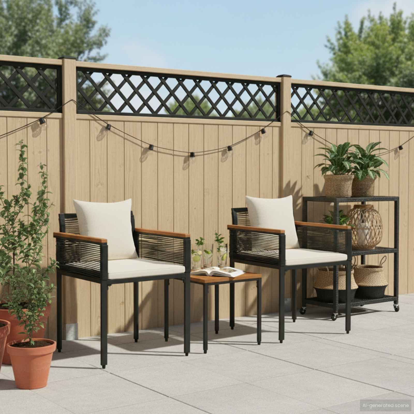Set di Mobili da Esterno Nero e Bianco Crema polyrattan | homemem39