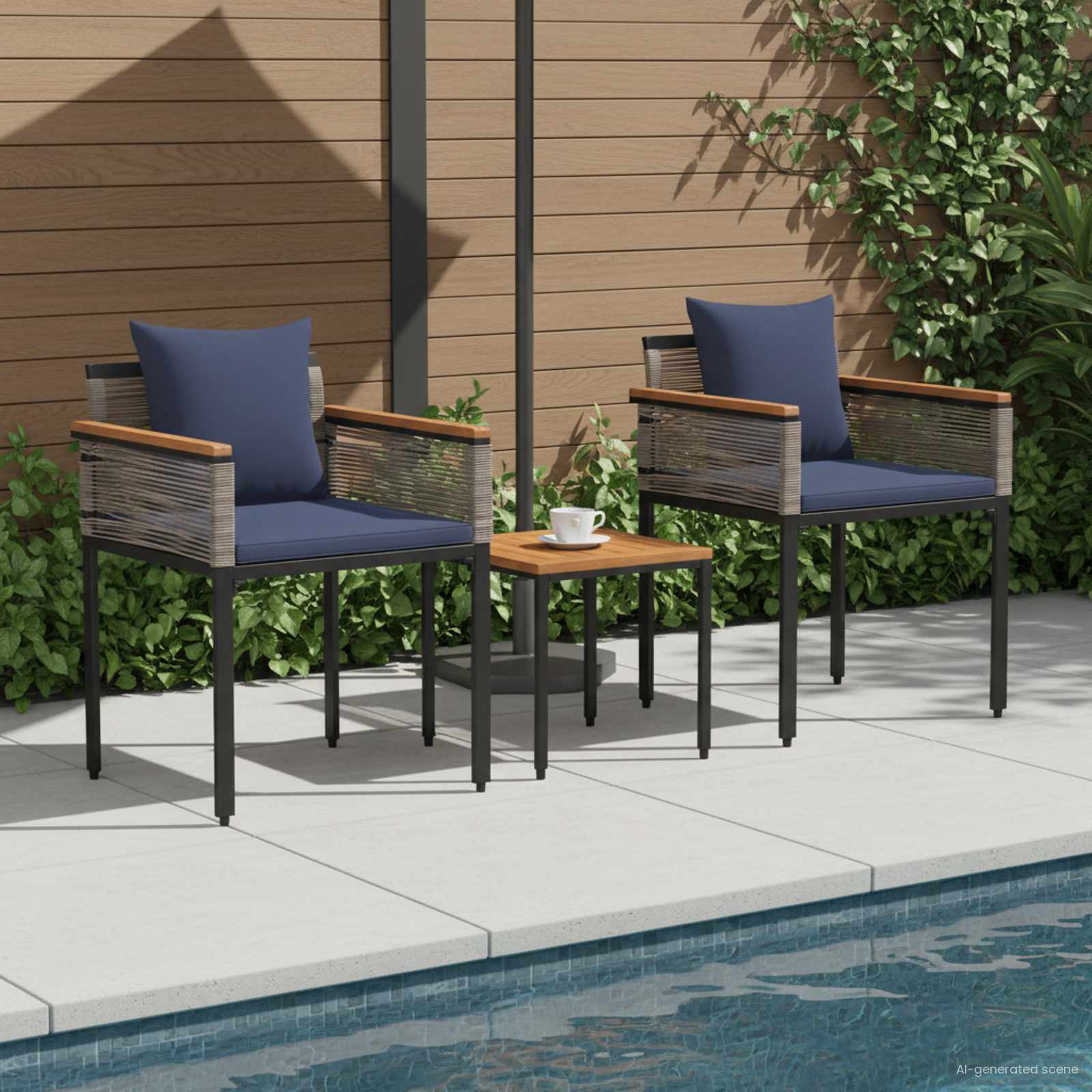 Set di Mobili da Esterno Grigio e Blu Navy polyrattan | homemem39