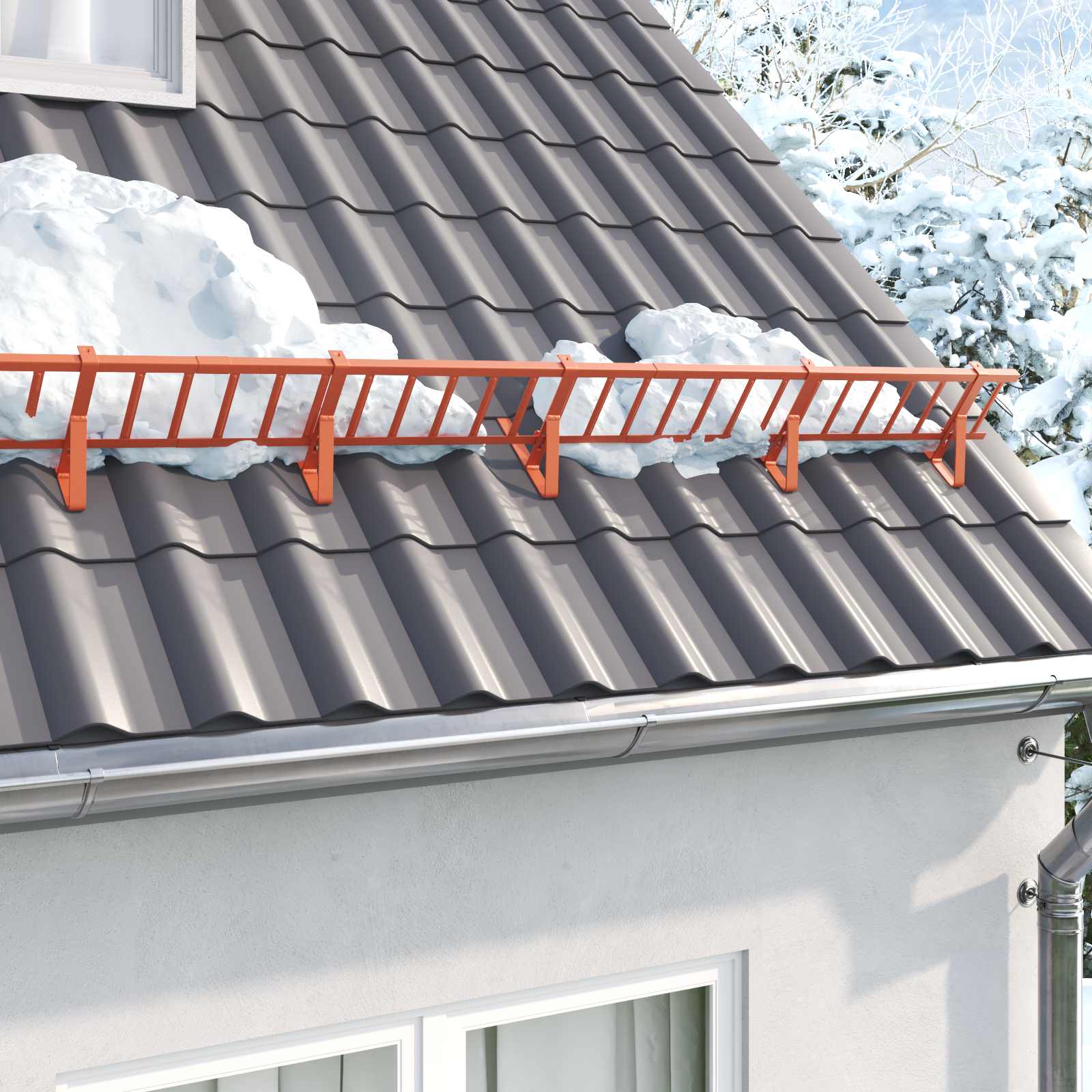 Guardia per neve sul tetto Rosso 300 x 2,5 x 20 cm Acciaio | homemem39