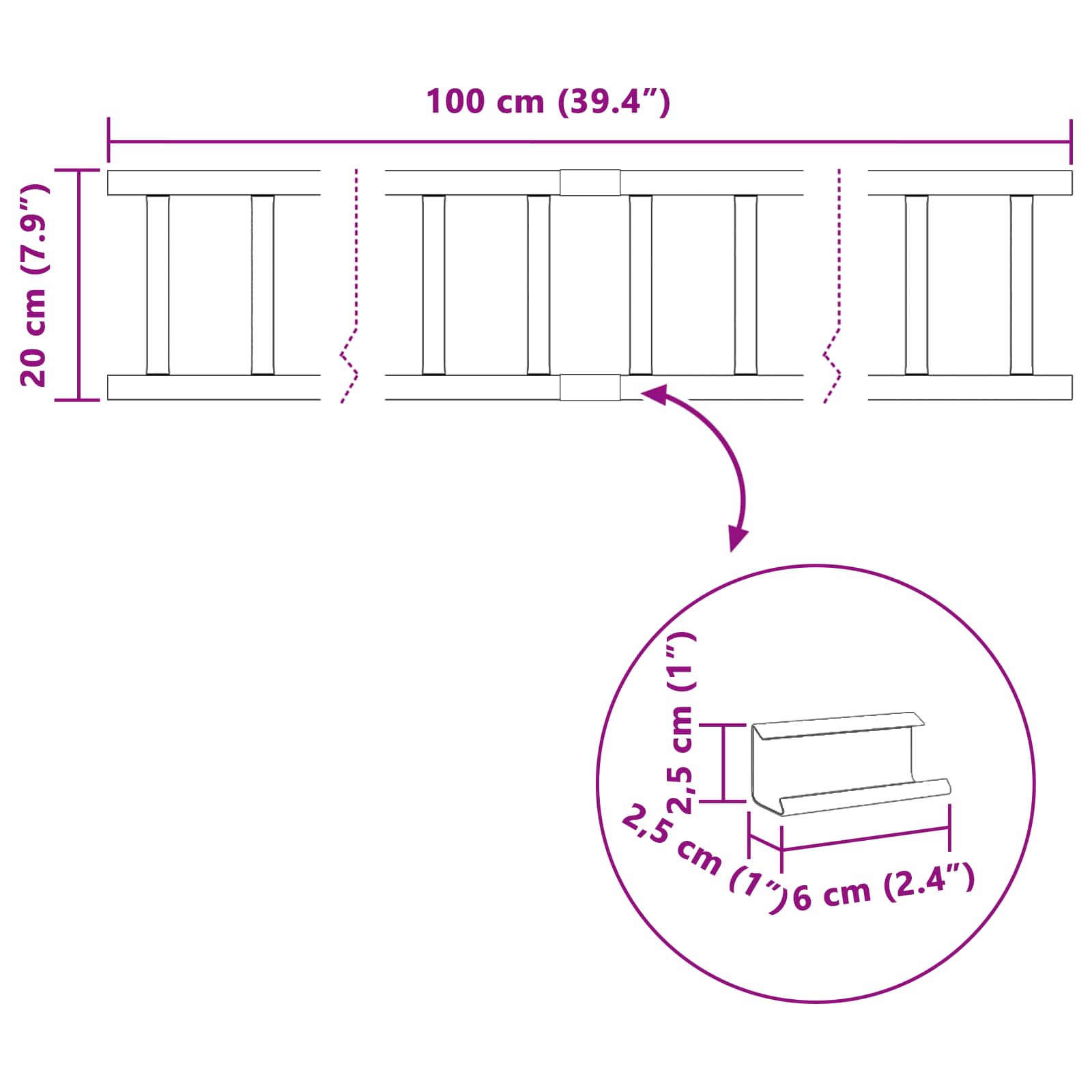 Guardia per neve sul tetto Nero 100 x 2,5 x 20 cm Acciaio | homemem39