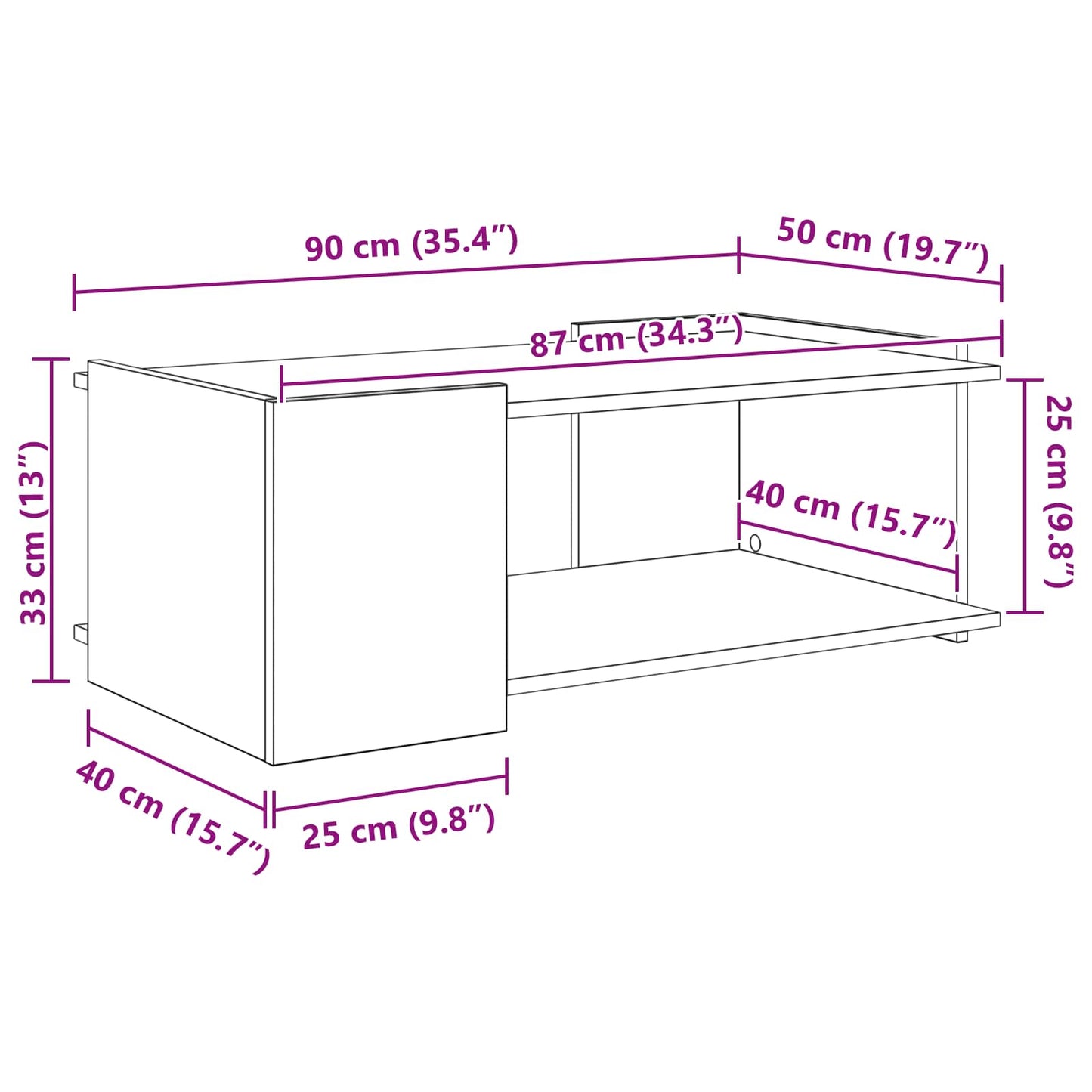 Tavolino da salotto Grigio Cemento 90 x 50 x 33 cm