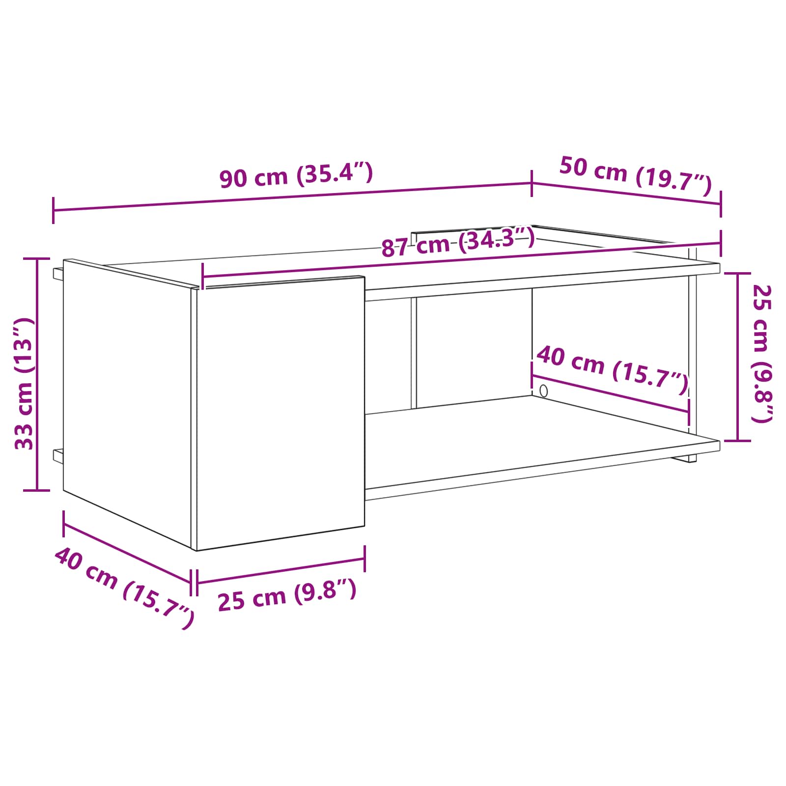 Tavolino da salotto Grigio Sonoma 90 x 50 x 33 cm | homemem39