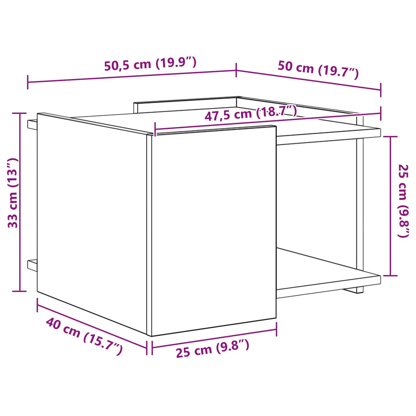 Tavolino da salotto Rovere Sonoma 50,5 x 50 x 33 cm