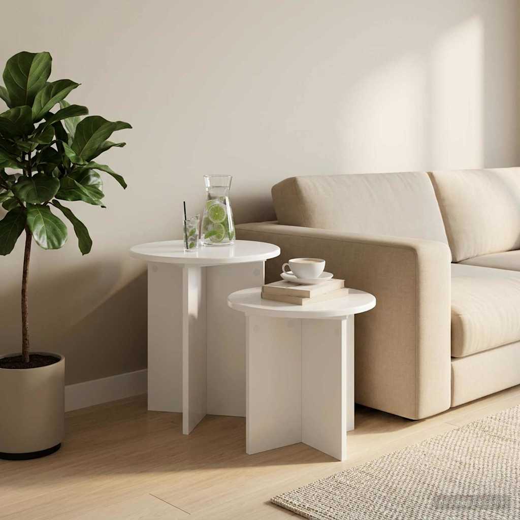 Set tavolini 2 pcs Bianco Lucido Legno ingegnerizzato | homemem39