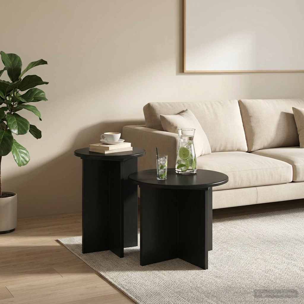 Set tavolini 2 pcs Rovere Nero Legno ingegnerizzato | homemem39