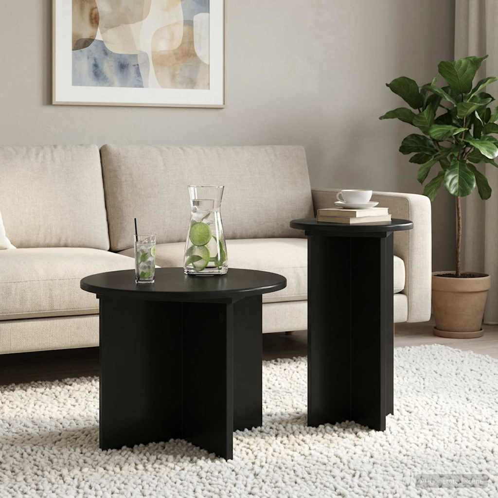 Set tavolini 2 pcs Rovere Nero Legno ingegnerizzato | homemem39