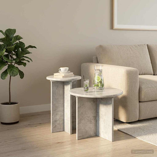 Set tavolini 2 pz Grigio Cemento Ø 45 x 35 cm