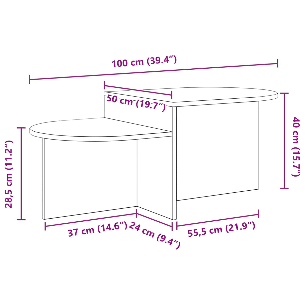 Tavolino da salotto Grigio Cemento 100 x 50 x 40 cm