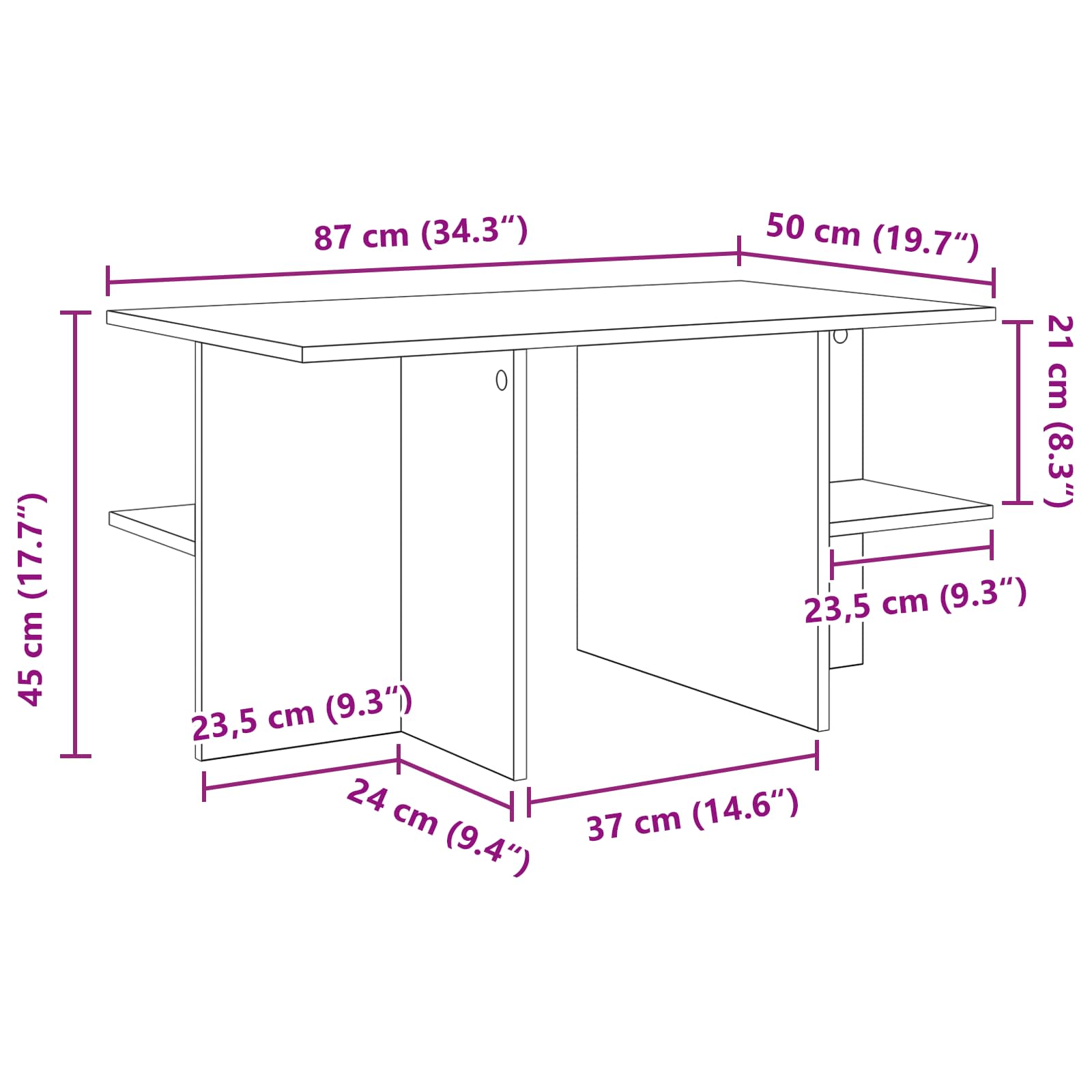 Tavolino da salotto Quercia Affumicata 87 x 50 x 45 cm | homemem39