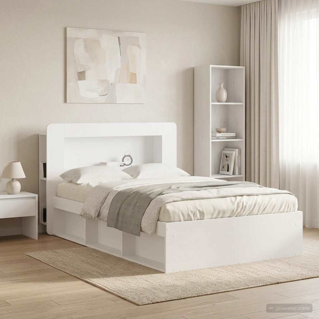 Testata del letto con archiviazione Bianco Legno ingegnerizzato