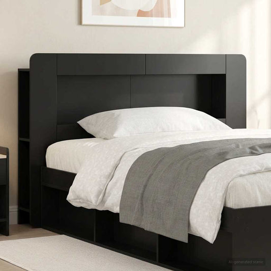 Testata del letto con archiviazione Nero Legno ingegnerizzato