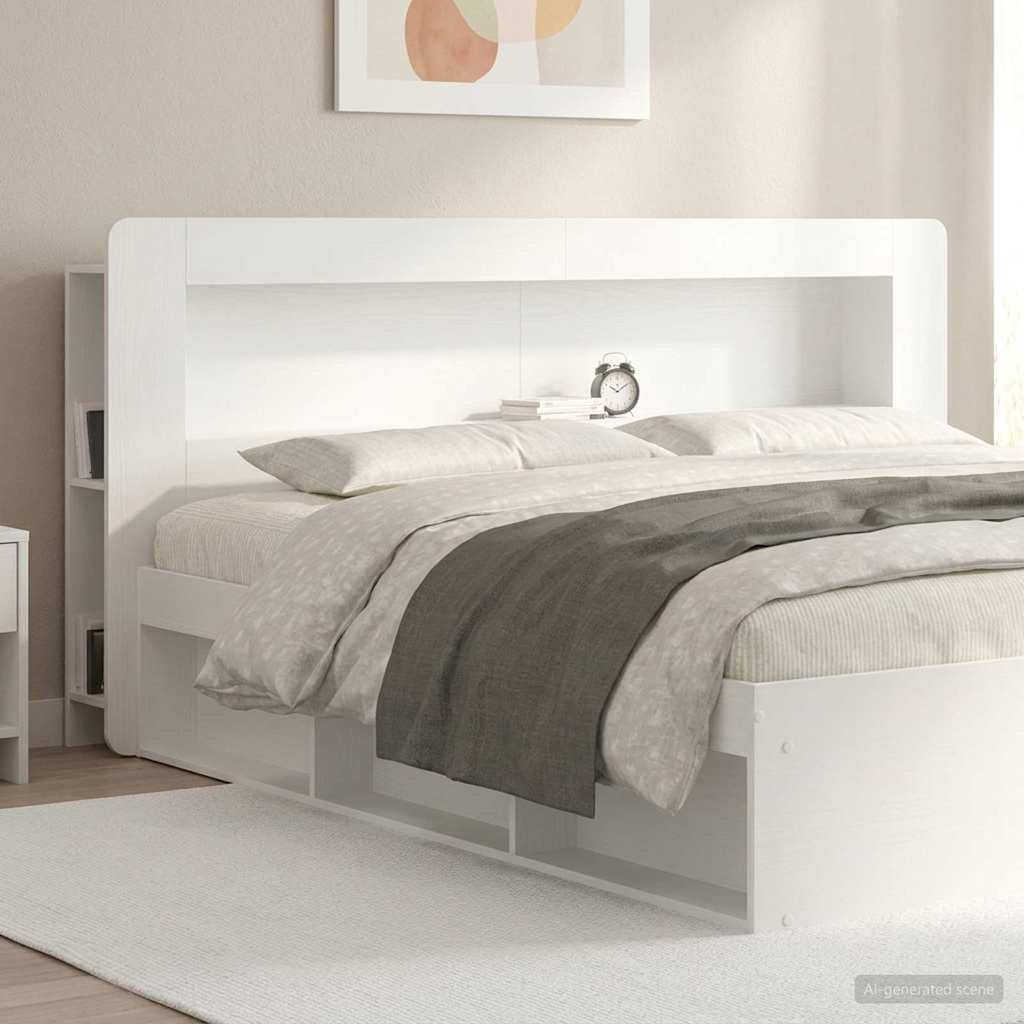 Testata del letto con archiviazione Bianco Legno ingegnerizzato