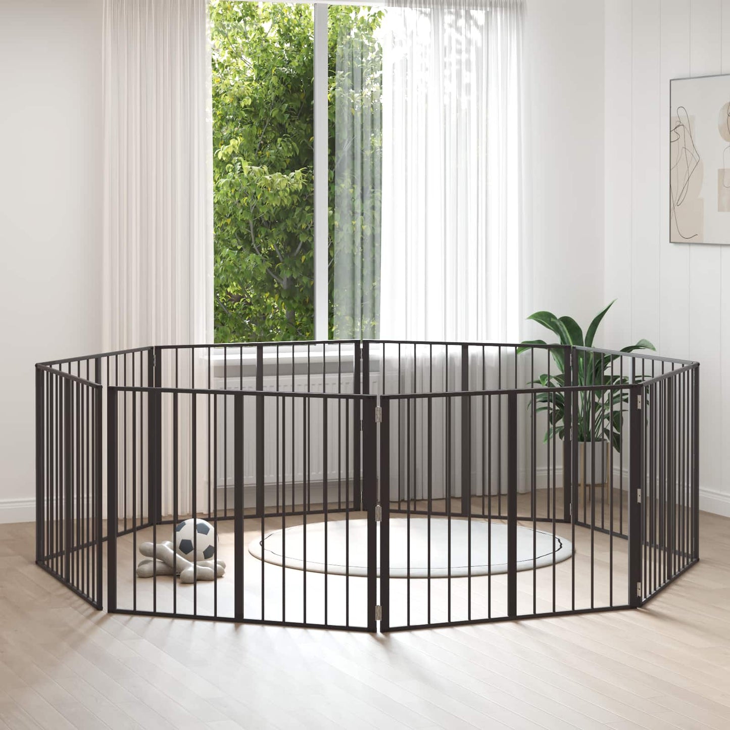 Cancello per cani 8 pcs Nero 100 x 80 cm Acciaio zincato