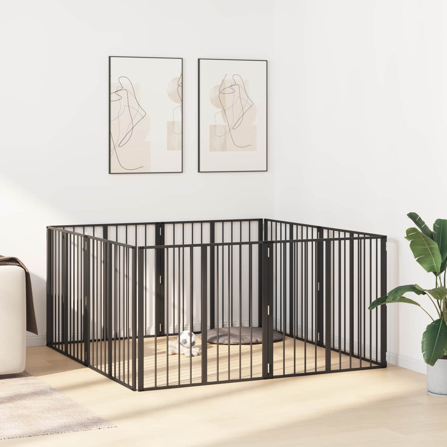 Cancello per cani 8 pcs Nero 80 x 80 cm Acciaio zincato